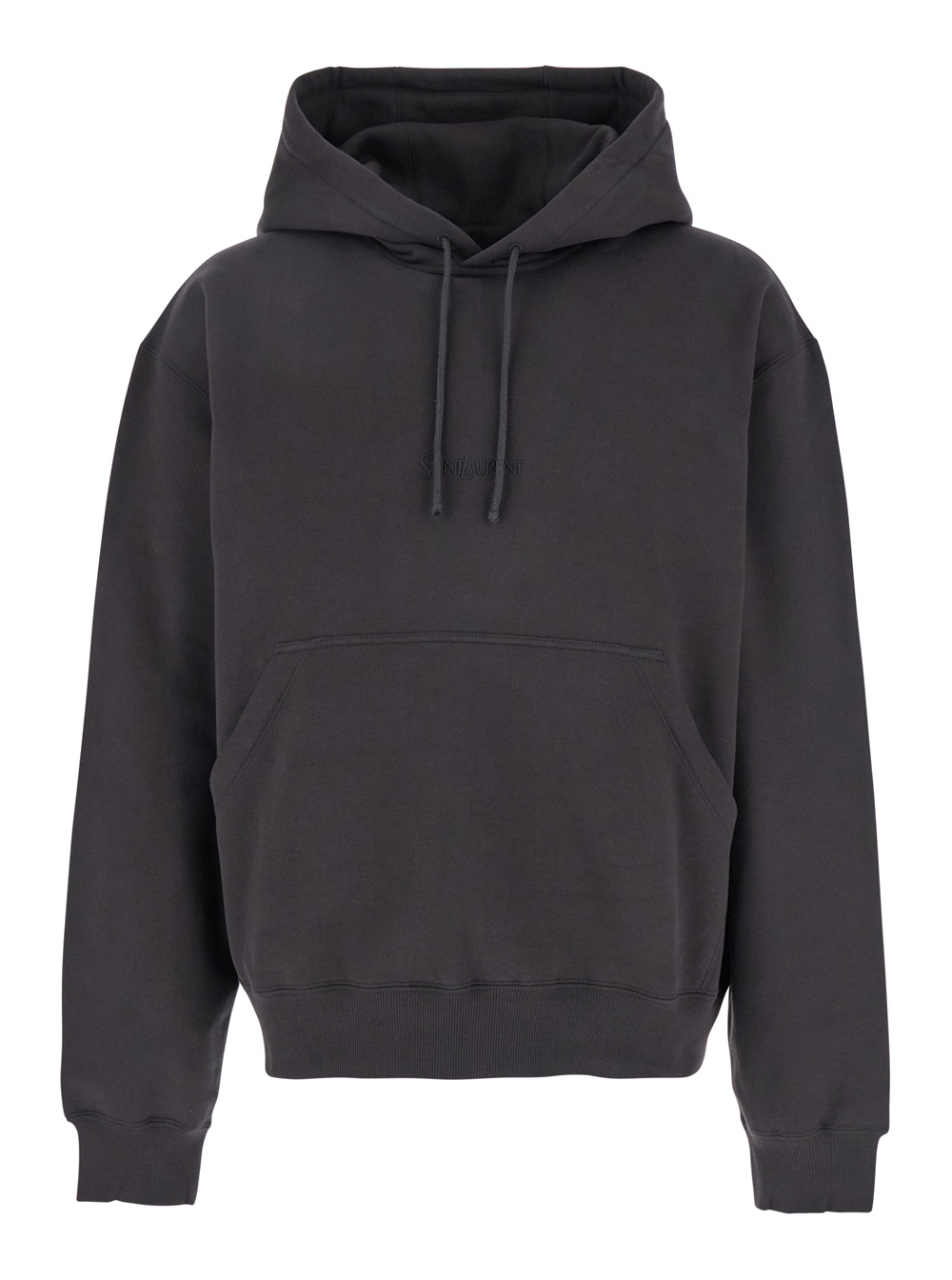 Saint Laurent Saint Laurent Dark Grey Hoodie with Logo Embroidered on the Front in Cotton Man Sweatshirts - Men　サンローラン ダークグレー パーカー フロン