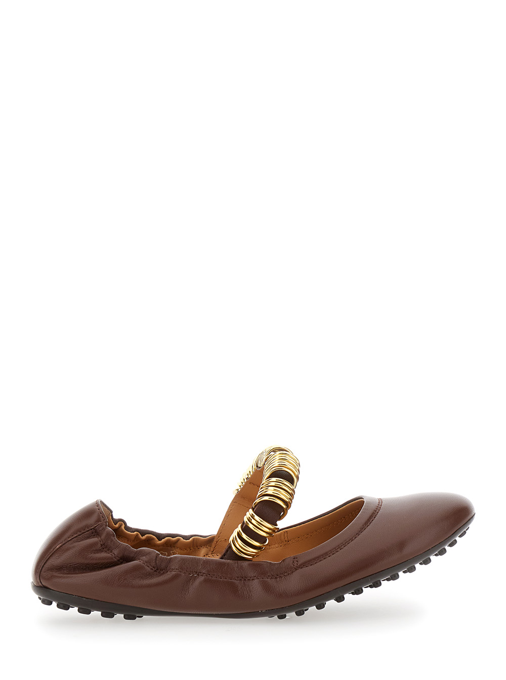 Tod’s Dee Brown Ballerinas with Decorative Rings on the Front in Leather Woman Goat – Women