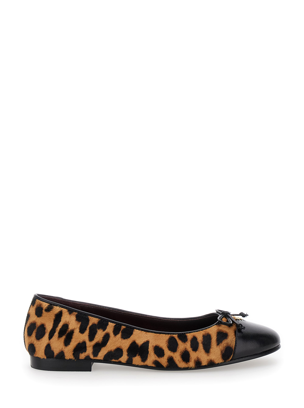 Tory Burch Women's Brown Ballet Shoes With Cap Toe And Leopard Print In Leather Woman Calf Sheep Ballerinas