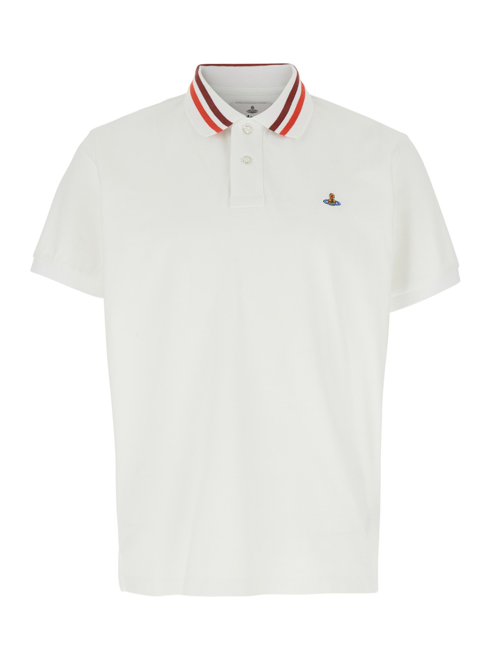 Vivienne Westwood Men's White Polo Shirt With Contrasting Collar And Orb Logo Detail On The Front In Cotton Man Tshirts