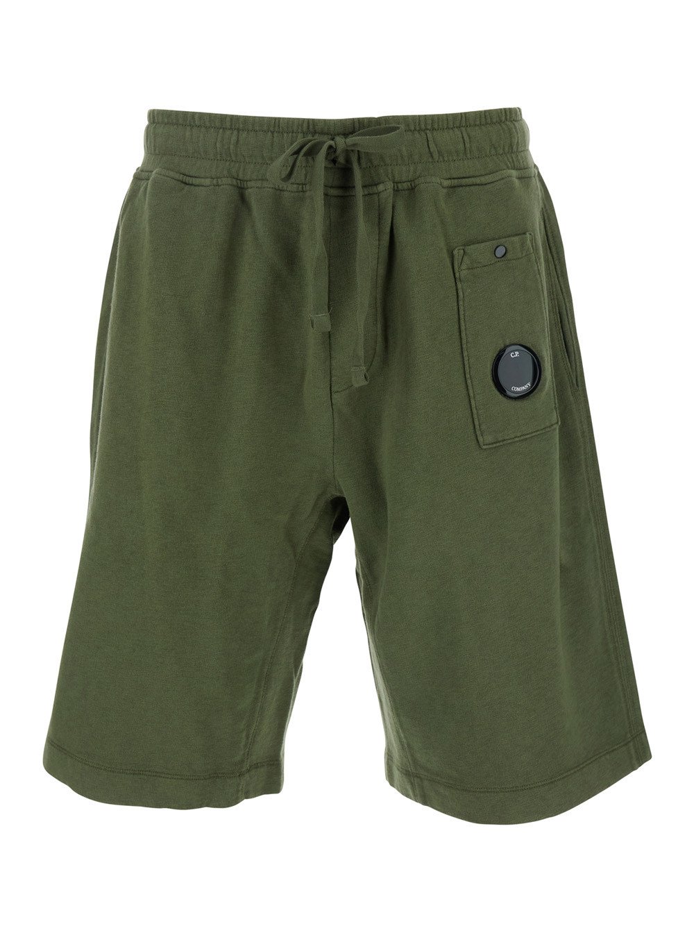 C.p. Company Men's Green C. P. Company Shorts With Elastic Drawstring Waist And Logo Plaque On The Front In Cotton Man Bermuda