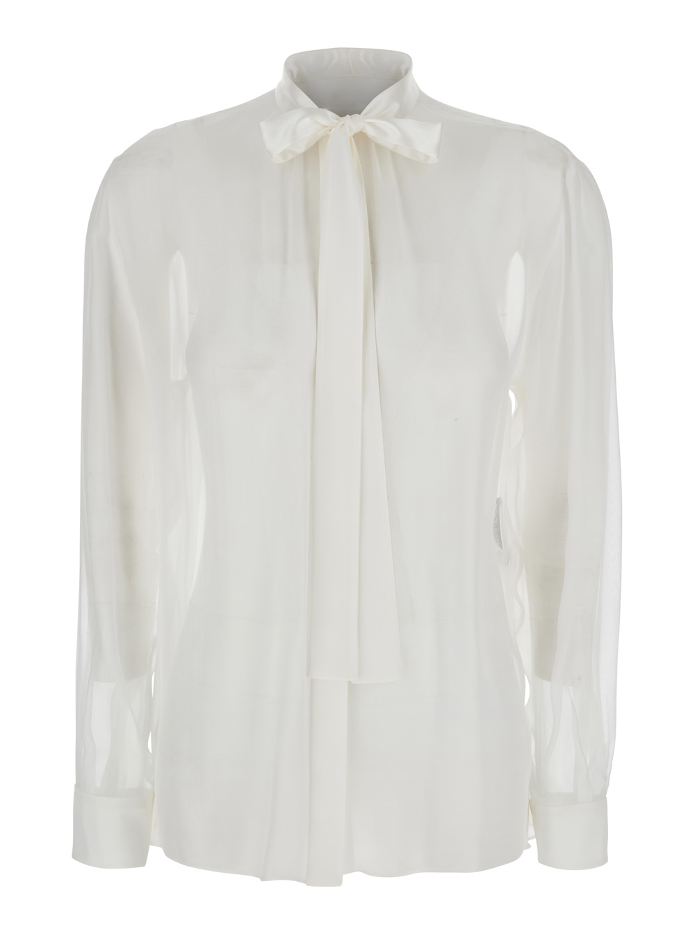 Dolce & Gabbana Women's White Shirt With Pussy-Bow Collar In Silk Woman And Blouses