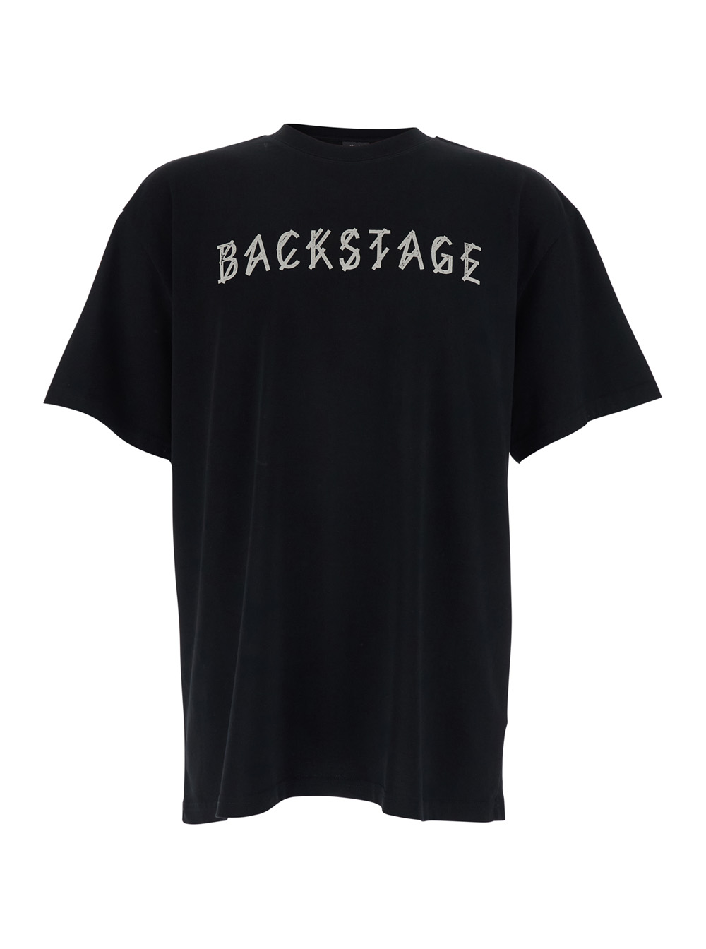 44 Label Group Men's Black Crew Neck T-Shirt With Maxi Logo On Front And Back In Cotton For Tshirts Polo Shirts