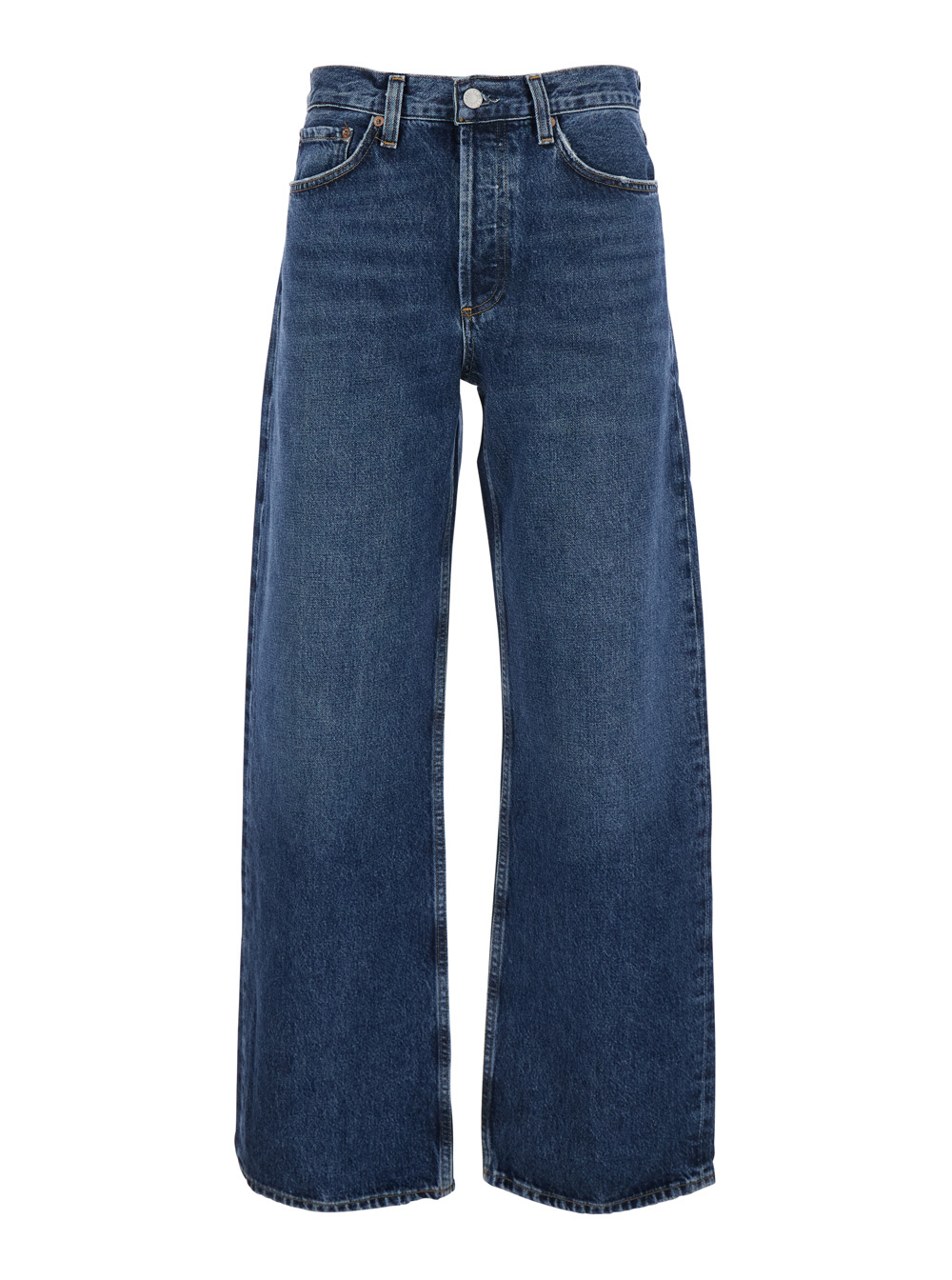 Agolde Women's Blu E Denim Arc Jeans With Logo Patch On The Back And Wide Leg Regenerative Cotton