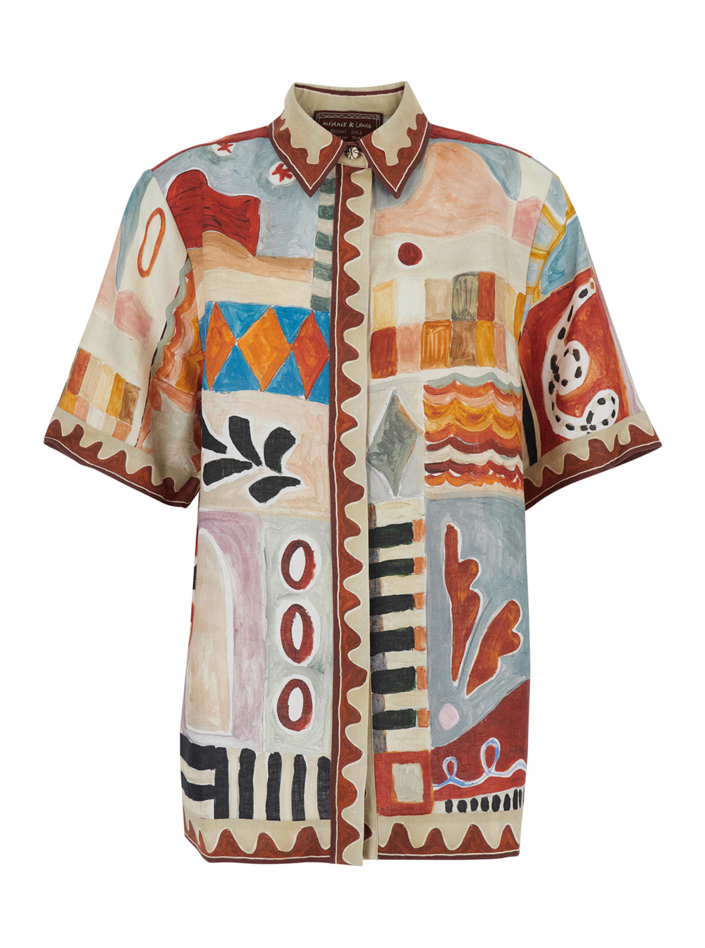Alemais Shirt Michelle with Classic Collar and All-Over Geometric Motif in Multicolor Linen for Women Blouses – Women