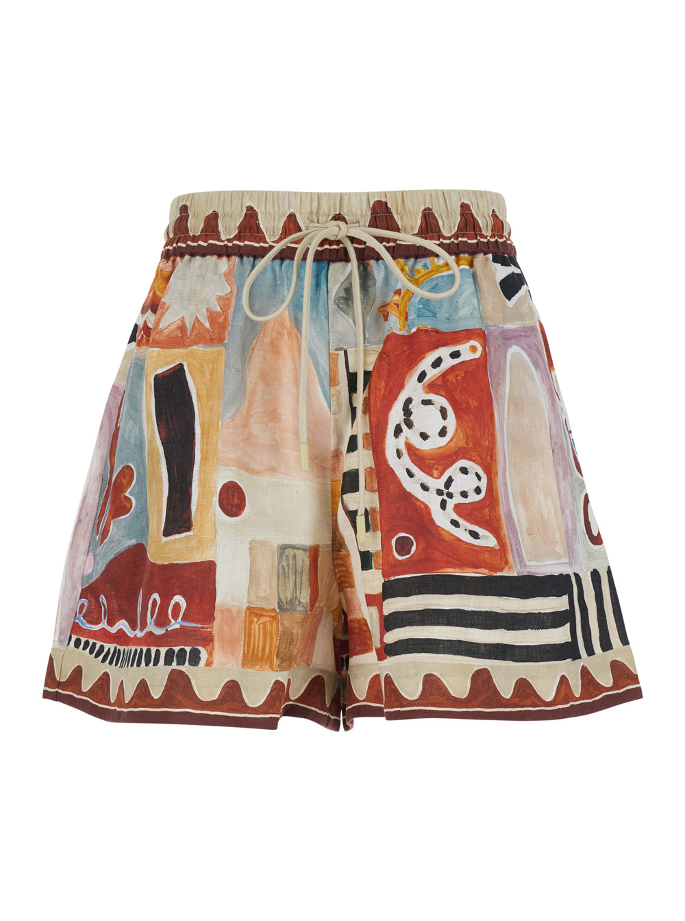 Alemais Women's Multicolor Michelle Shorts With Drawstring Waist And All-Over Geometric Motif In Linen For Bermuda