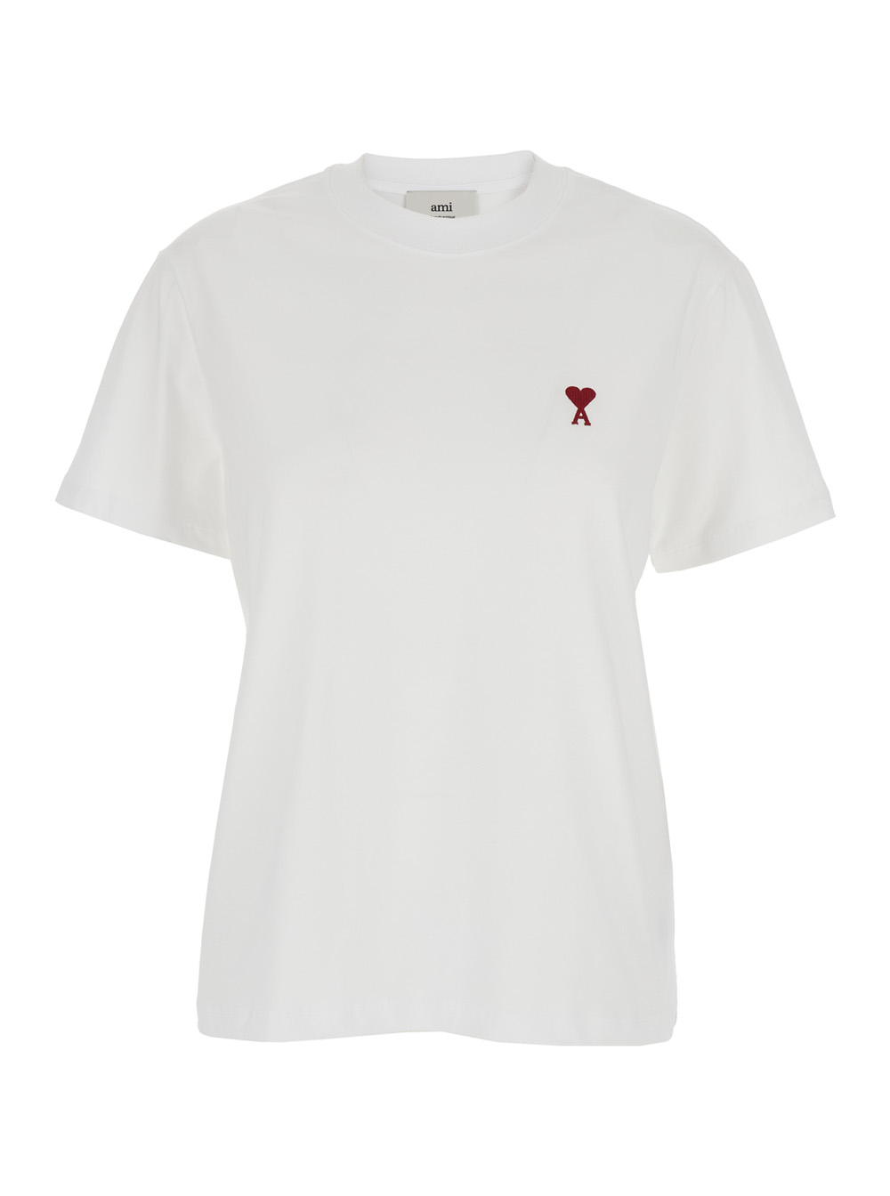 Ami Paris Men's White Cotton T-Shirt With Ami De Coeur Embroidery On The Front Man Biologic Tshirts And Polo Shirts