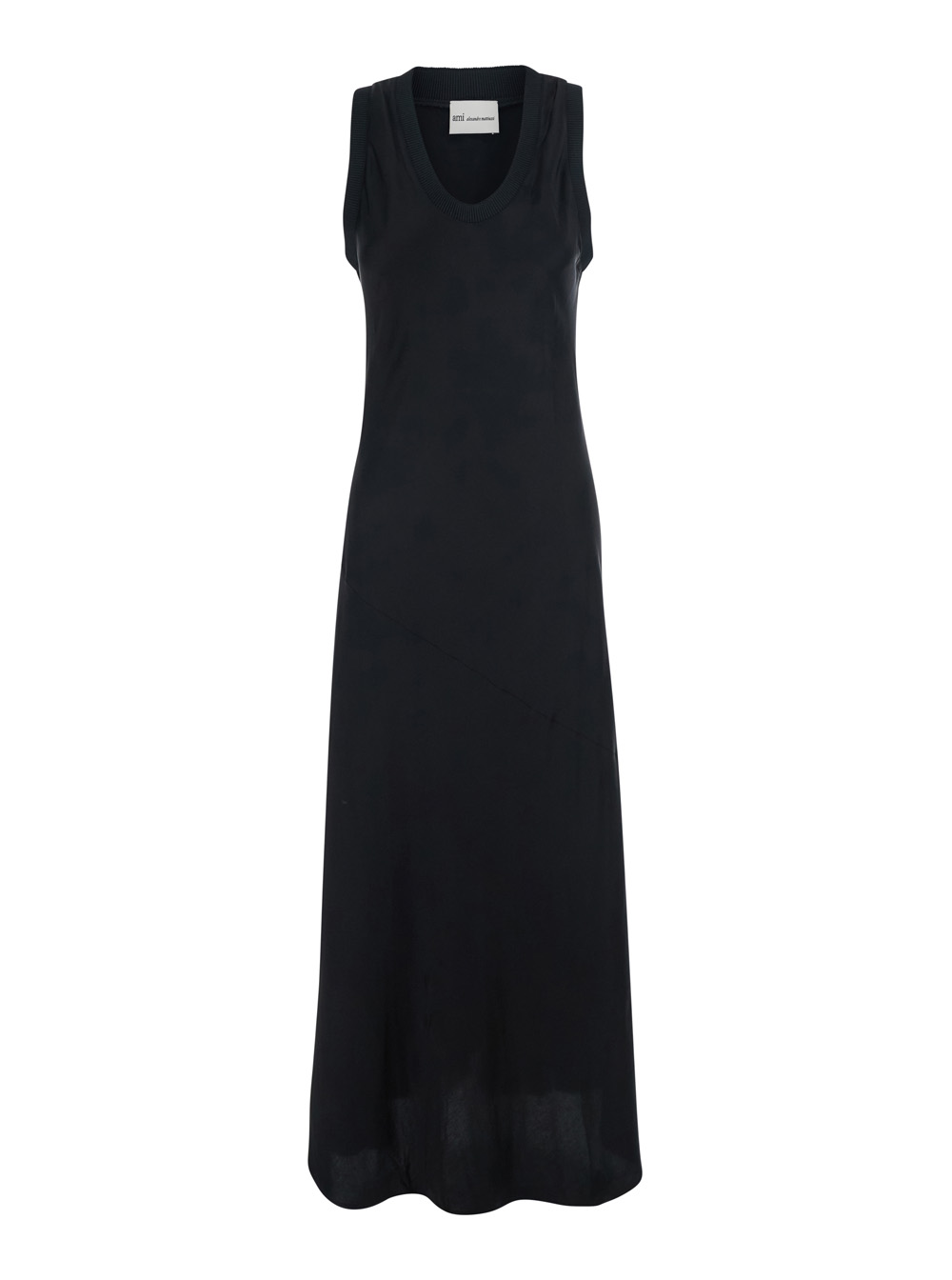 Ami Paris Women's Black Long Dress With Round Neckline And Ribbed Details Viscose Woman