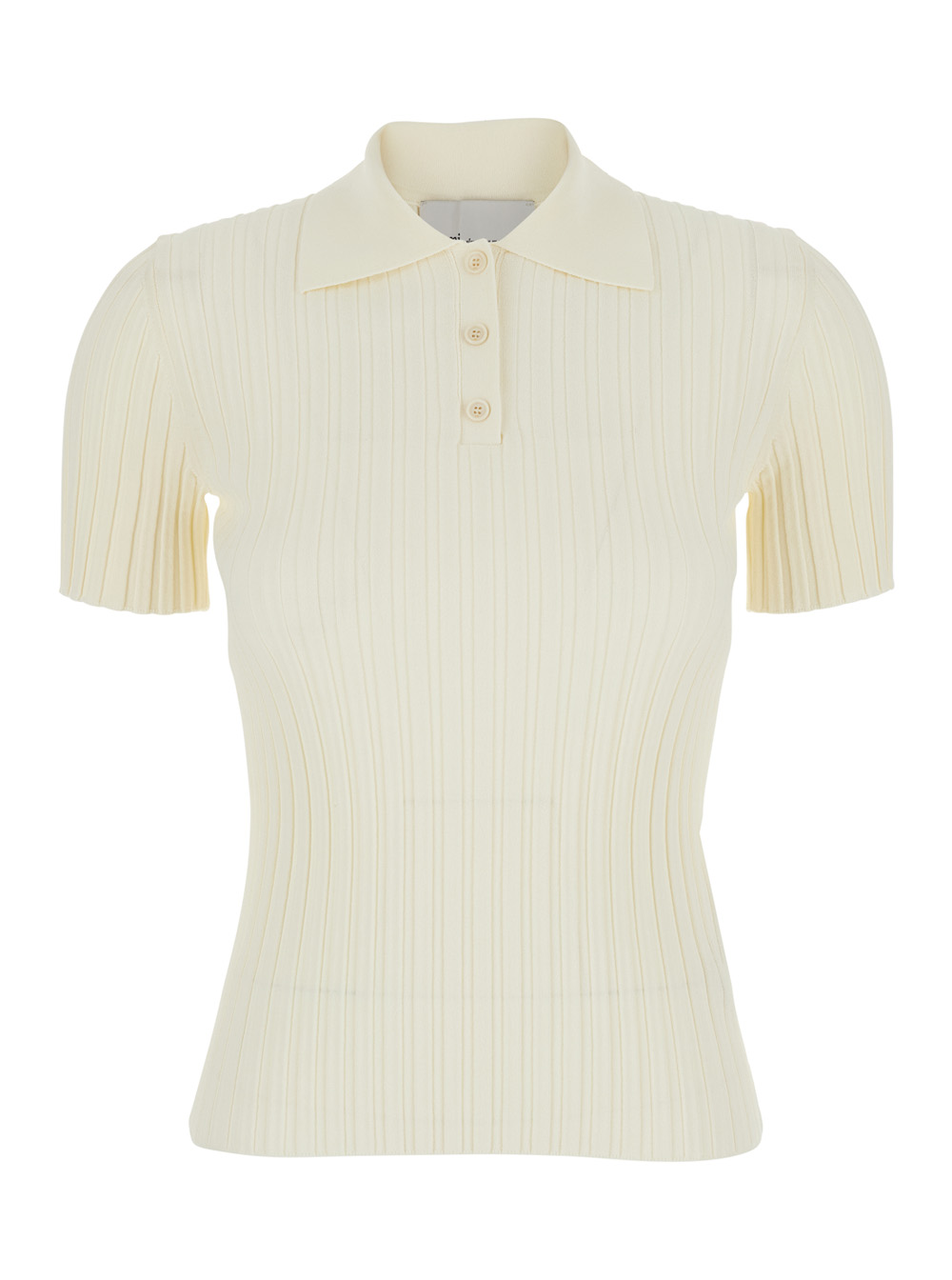 Ami Paris Women's White Polo Shirt With Ribbed Knit In Viscose Blend For Tshirts And