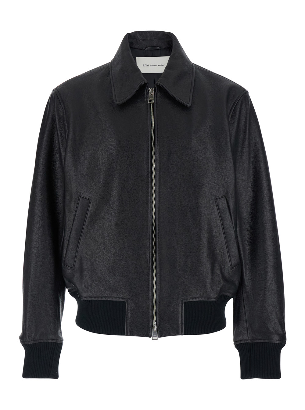 Ami Paris Men's Black Jacket With Front Zip Closure And Long Sleeves In Leather Man Lamb Outerwear