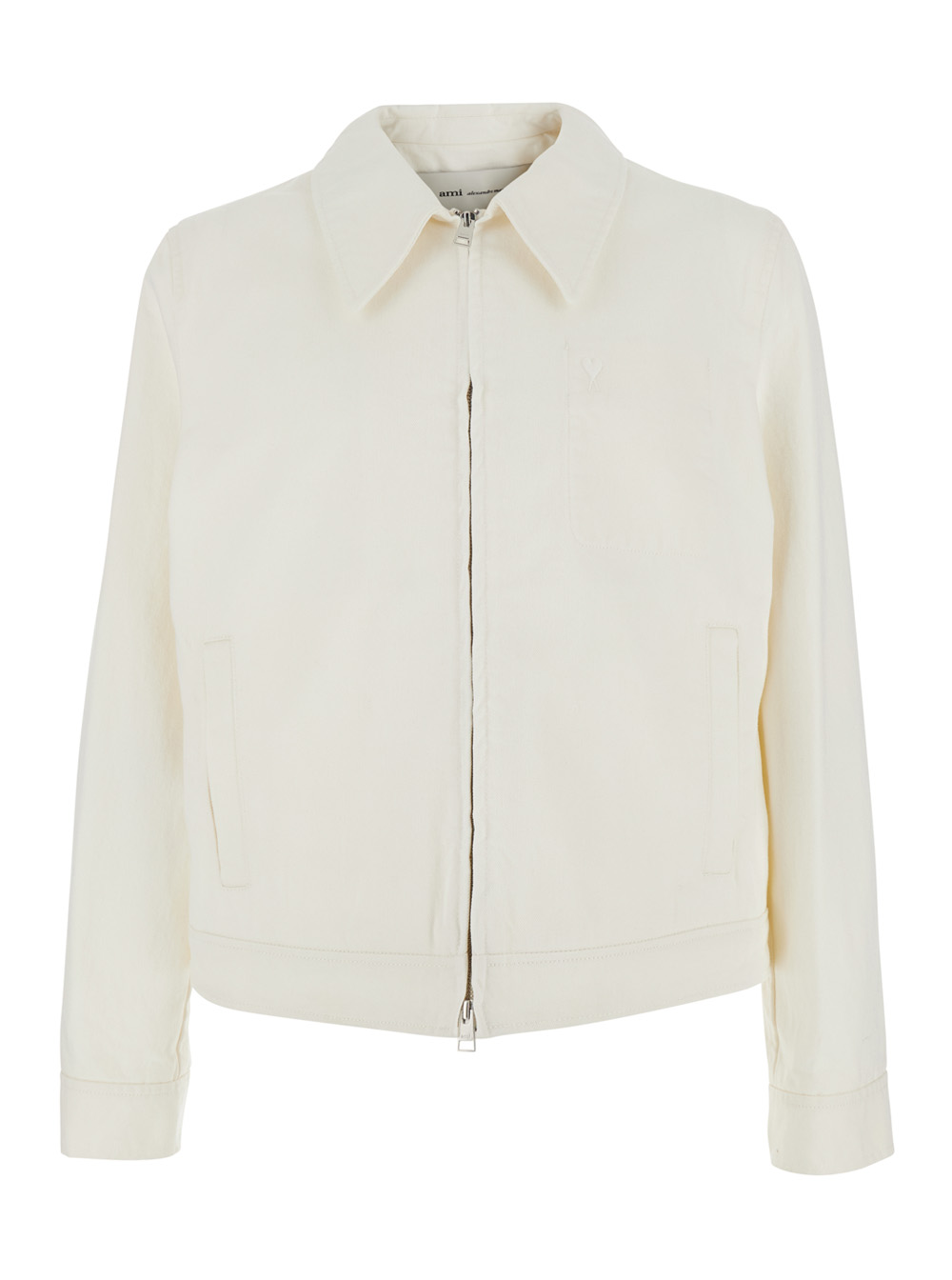 AMI Paris AMI Paris White Jacket with Classic Collar and Tone-on-Tone ADC Embroidery on the Front in Fabric for Men Outerwear - Me