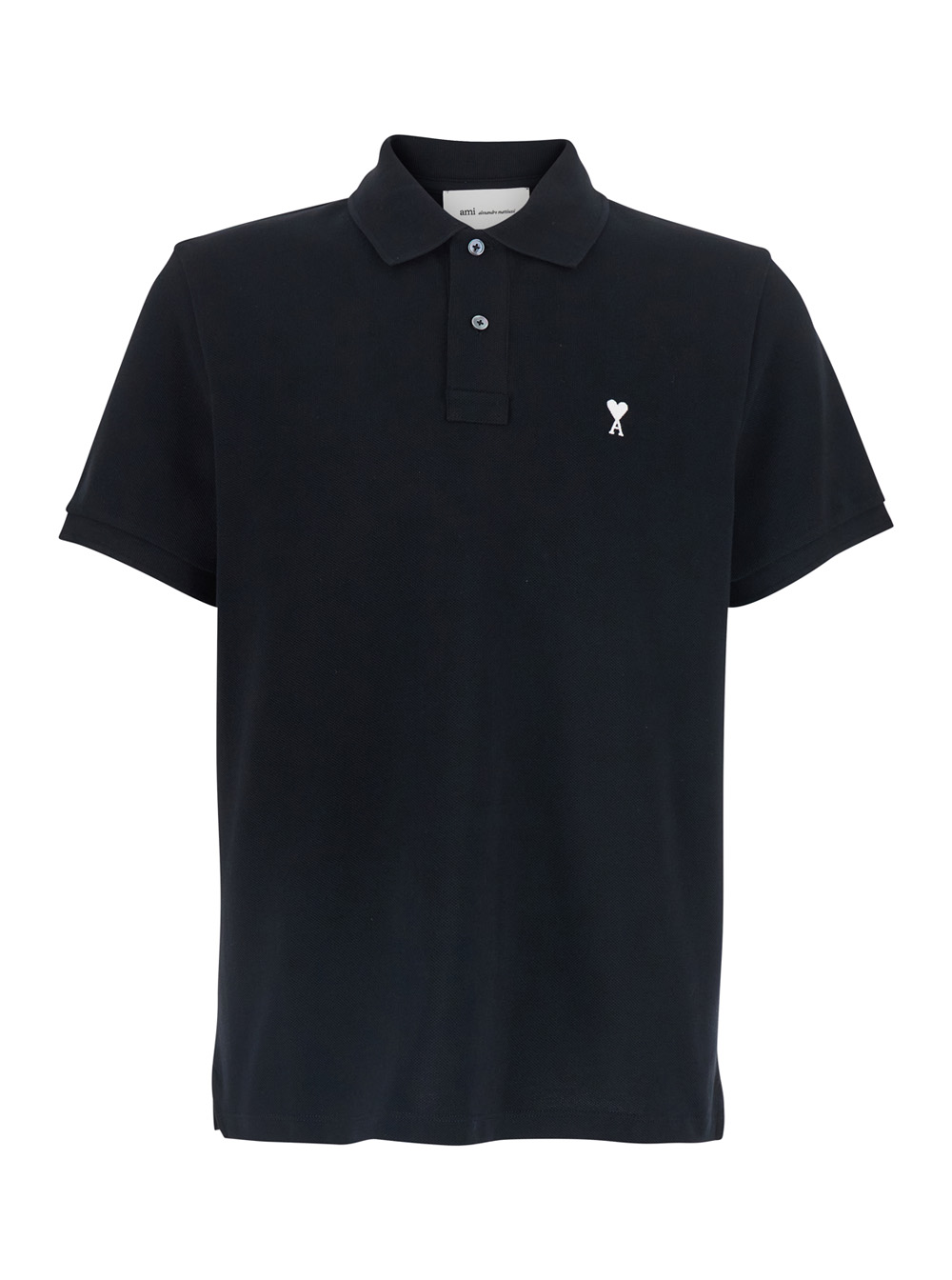 Ami Paris Men's Black Polo Shirt With Ami De Coeur Logo Embroidered On The Front In Cotton Man Tshirts And