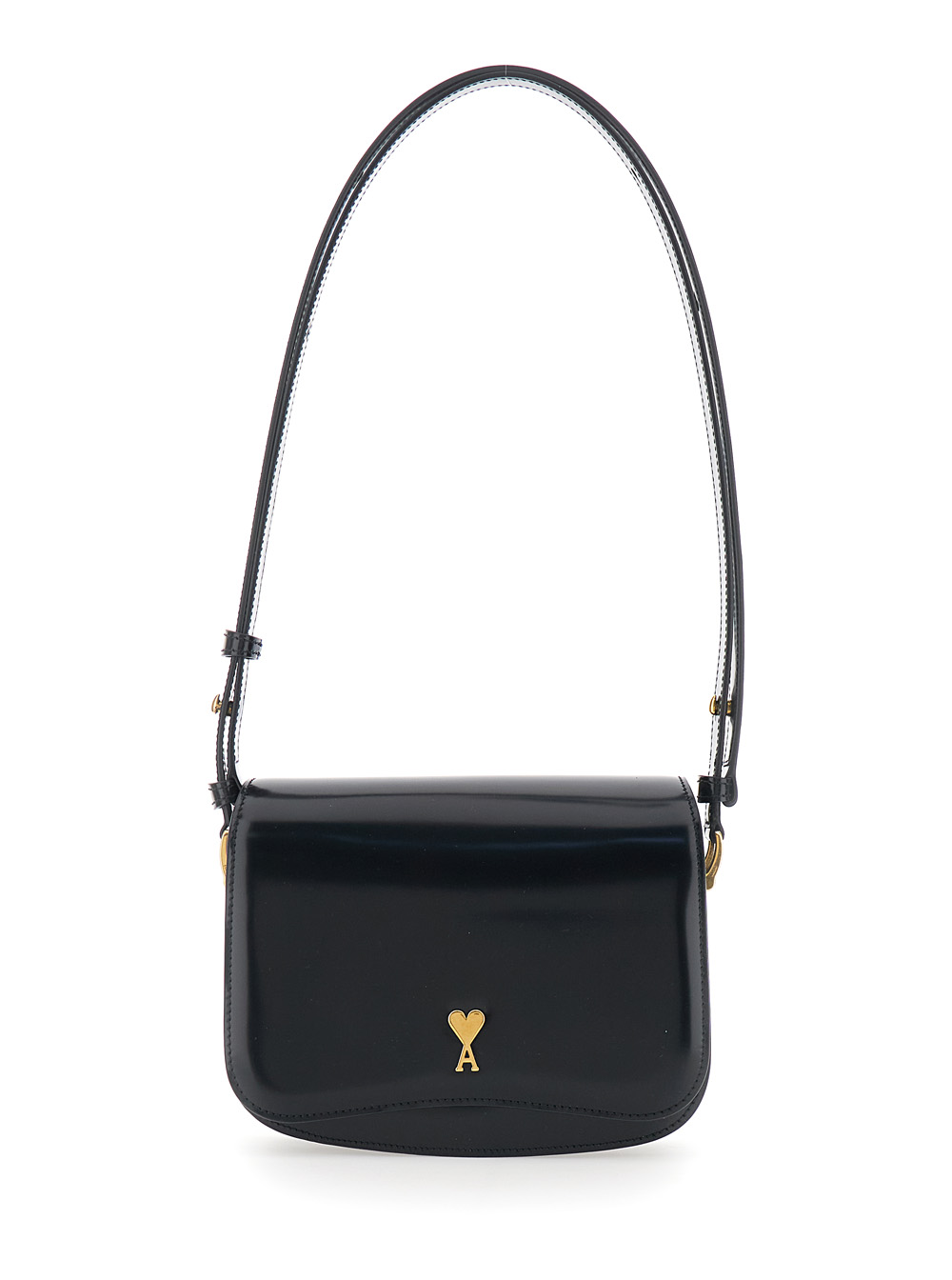 Ami Paris Women's Black Paris Shoulder Bag With Adjustable Strap And Adc Plate On Front In Leather For Calf