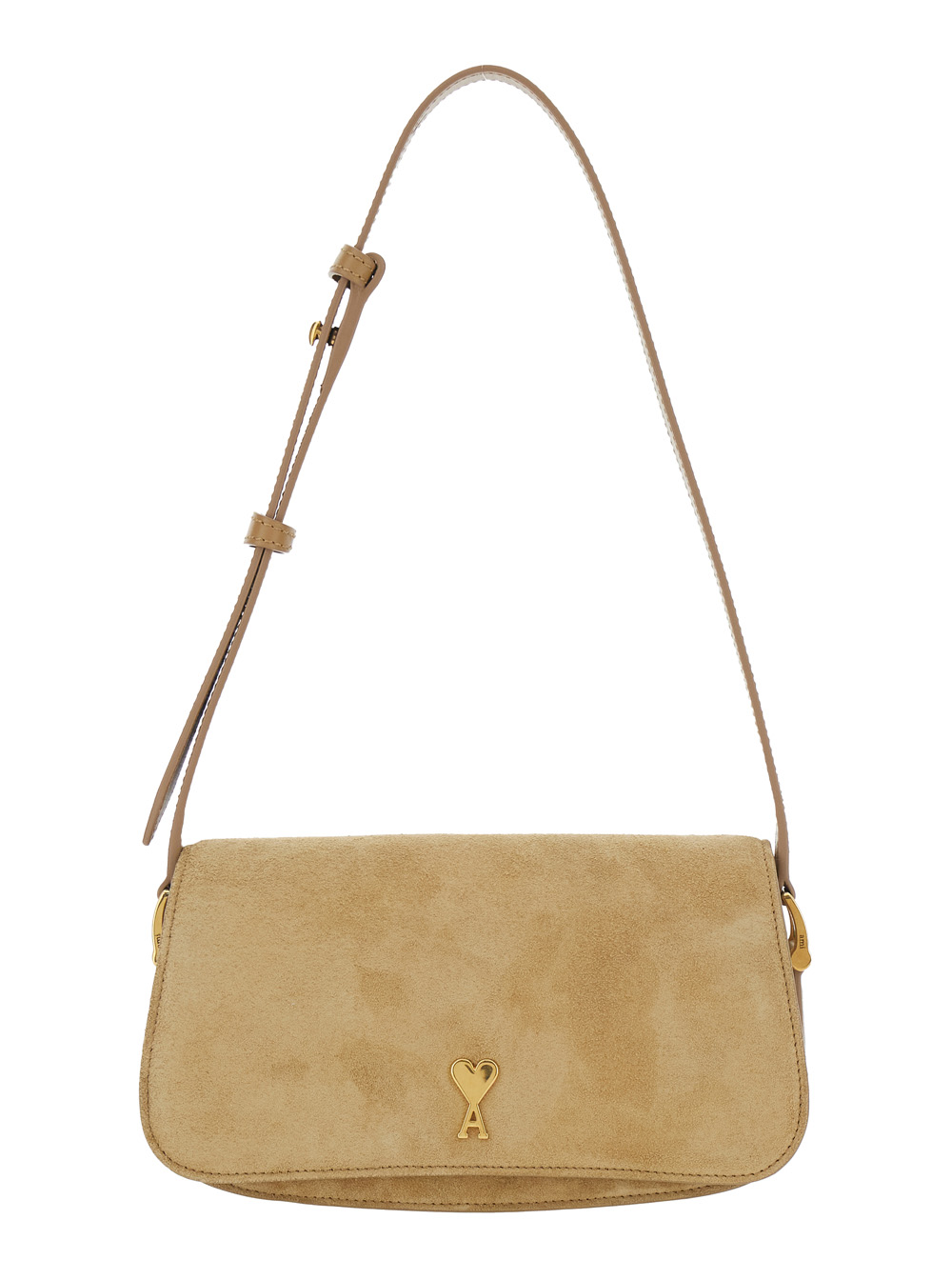 Ami Paris Women's Beige Paris Shoulder Bag With Adjustable And Removable Strap Adc Plaque On Front In Suede Woman Calf