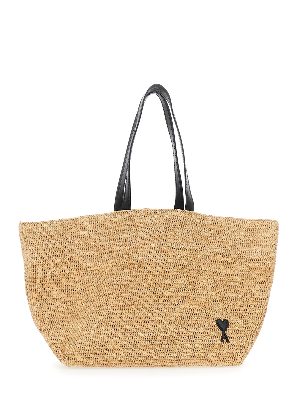 Ami Paris Men's Beige Tote Bag With Adc Logo Patch On The Front Raffia For