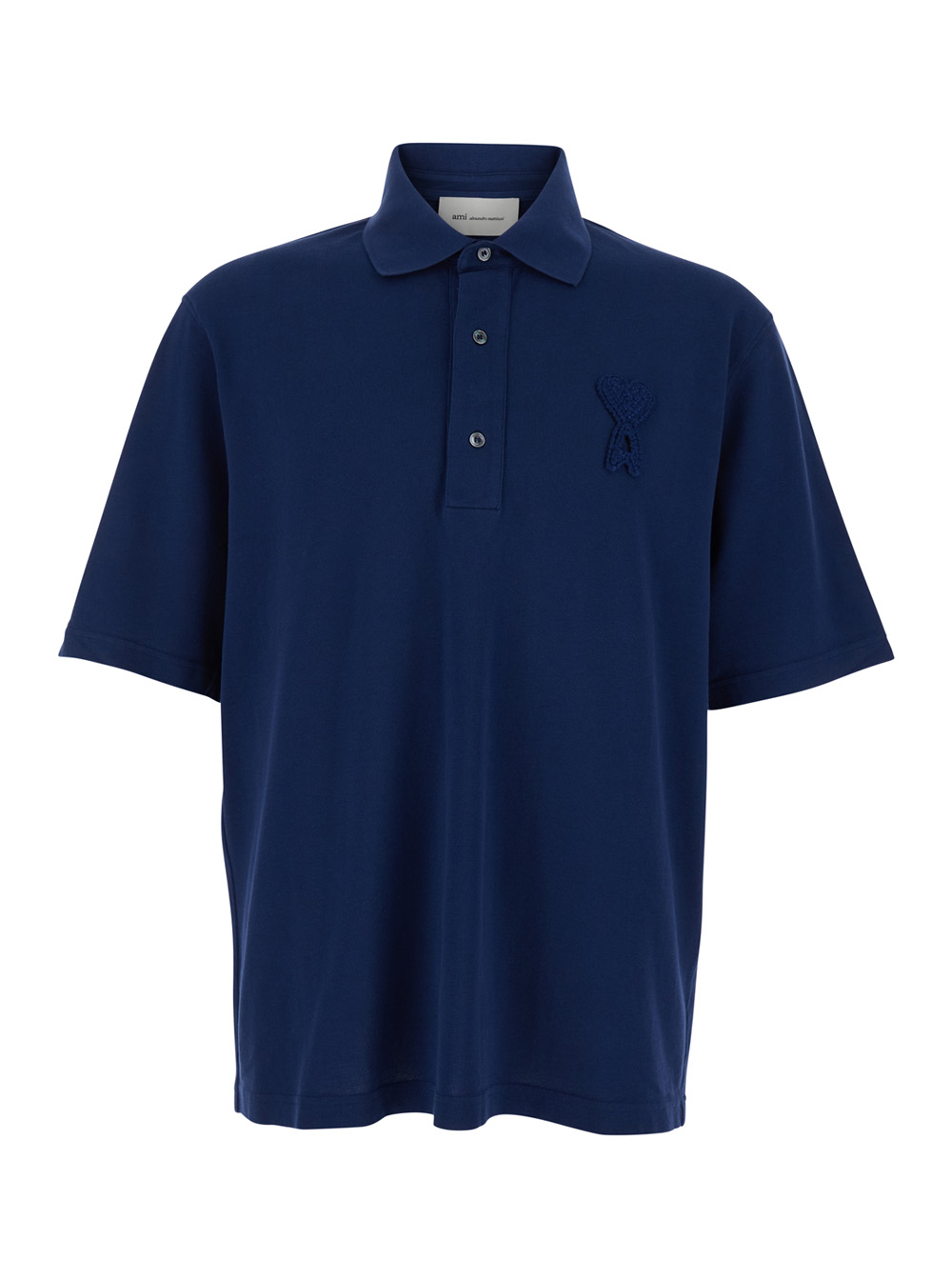 Ami Paris Men's Blu E Polo Shirt With Adc Logo Patch On The Front In Cotton Man Tshirts And