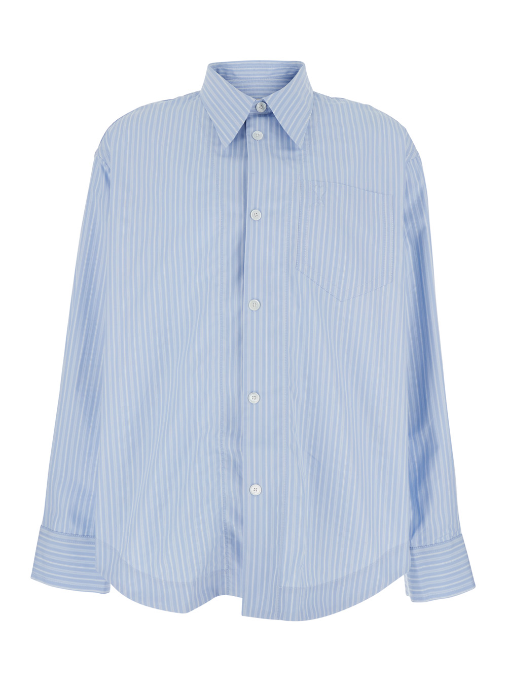 Ami Paris Men's Light Blue Shirt With Classic Collar And Stripe Motif In Cotton Blouses
