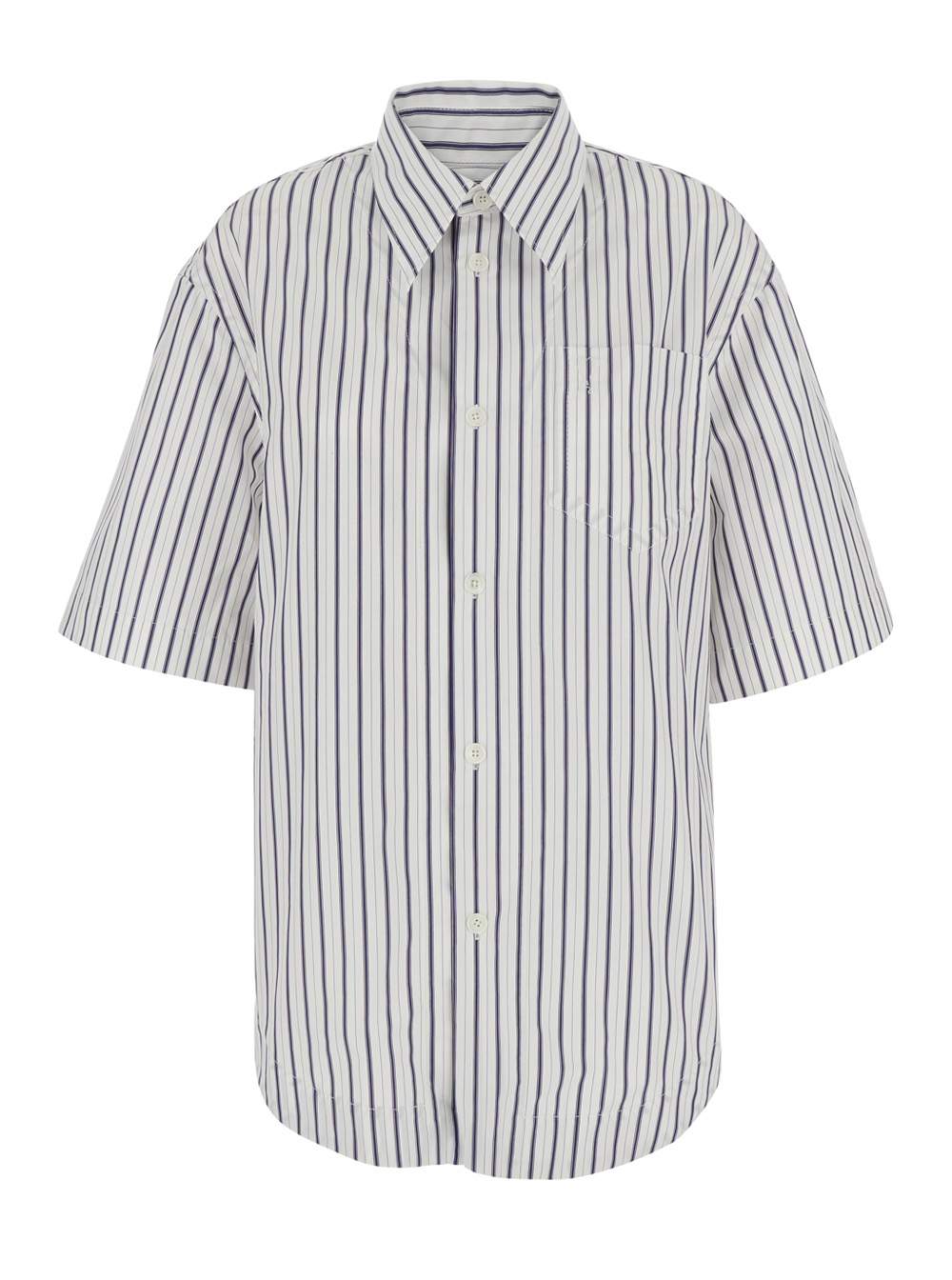 Ami Paris Women's White Short Sleeve Wide Shirt With Camp Collar And Patch Pocket - Short-Sleeve Made Of Cotton Men Blouses