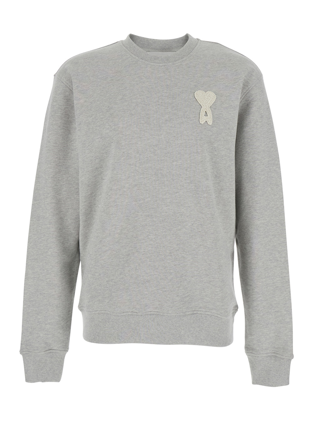 Ami Paris Men's Grey Sweater With Ami De Coeur Patch On The Front In Cotton Man Jersey