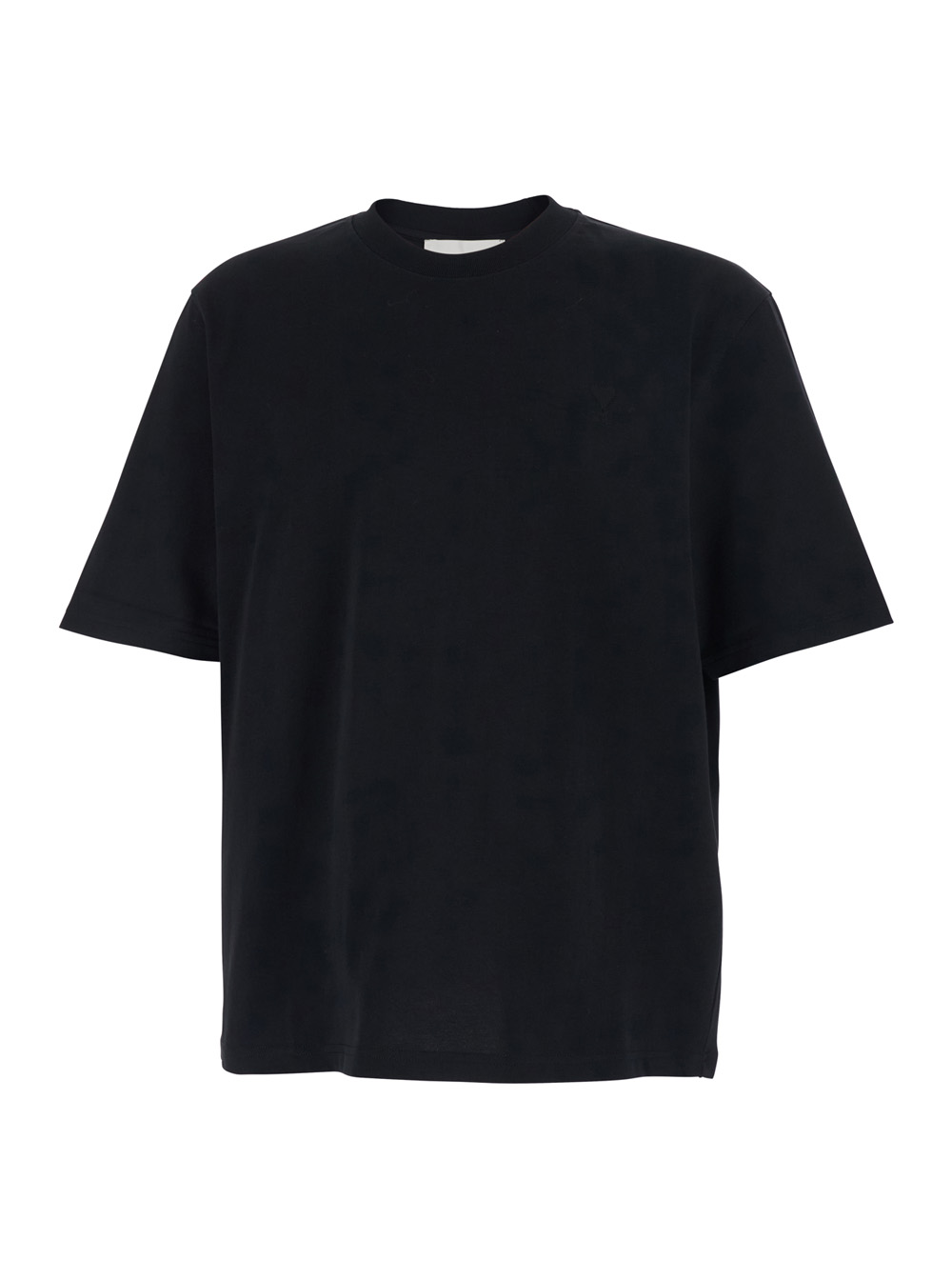 Ami Paris Men's Black Crew Neck T-Shirt With Tone-On-Tone Adc Embroidery On The Front In Cotton For Tshirts And Polo Shirts