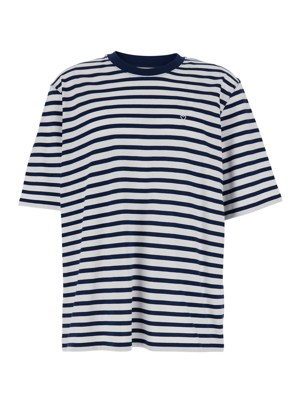 Ami Paris Men's Blu E T-Shirt With Adc Embroidery On The Front And All-Over Striped Pattern In Cotton For Tshirts Polo Shirts