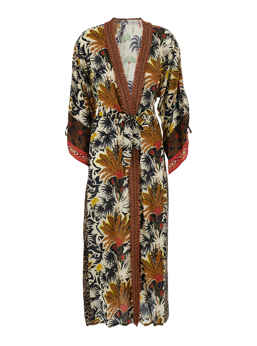 Anjuna Kimono Long Dress – With Wide Sleeves And Floral Motif Viscose Multicolor Women Beachwear – Women