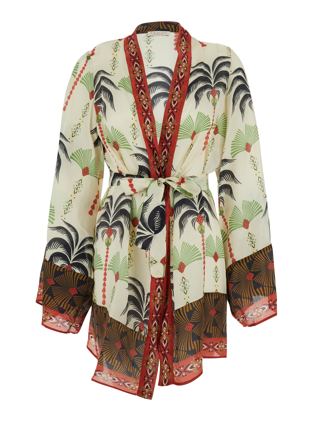 Anjuna Short Kimono – Kaftan With Multicolor Motifs Silk And Cotton Women Beachwear – Women