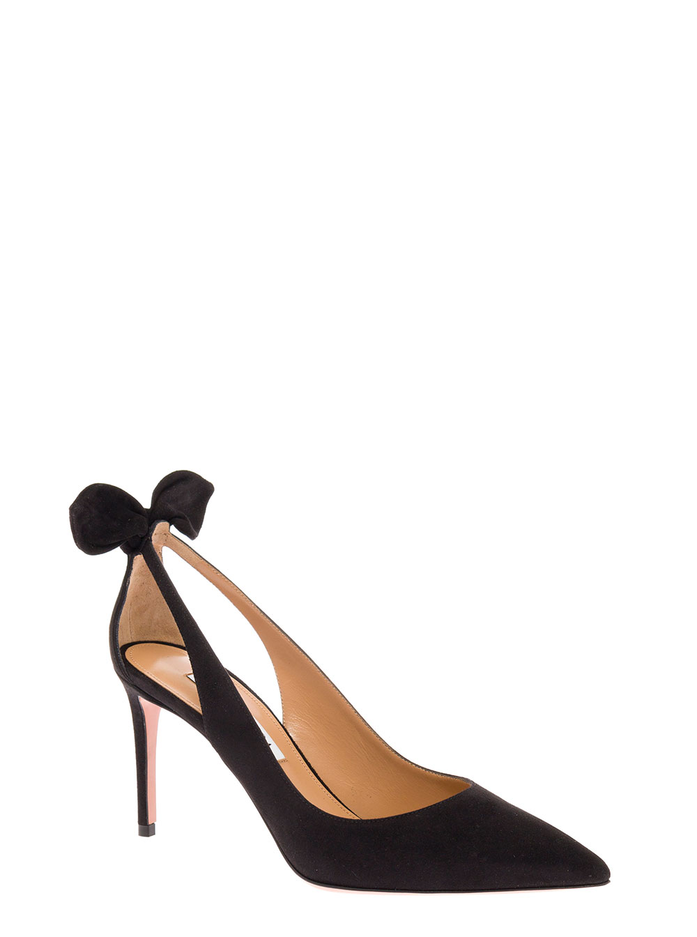 Aquazzura Women's Black Pumps With Bow Detail And High Stiletto Heel In Suede For Heels