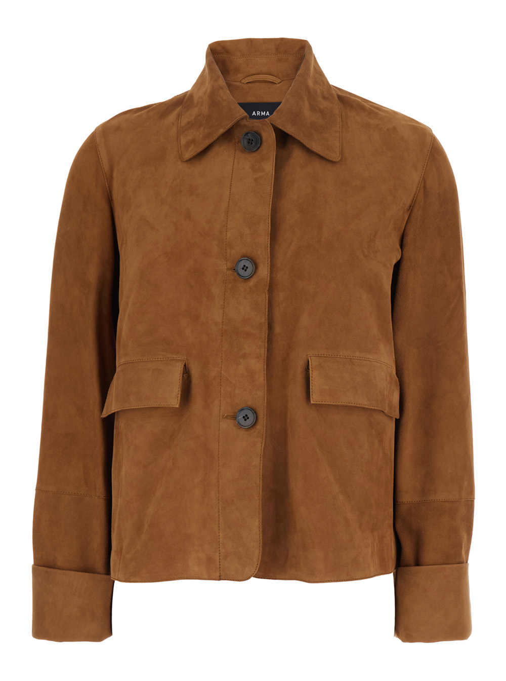 Arma Women's Brown Ella Jacket With Wide Collar And Flap Pockets On The Front In Suede For Goat Outerwear