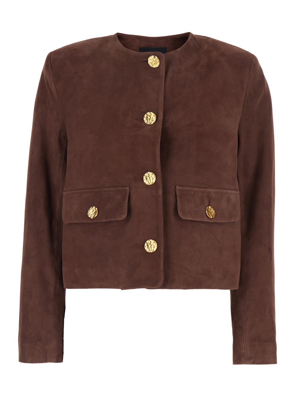 Arma Women's Brown Lorenne Jacket With Round Neck And Applied Pockets On The Front In Suede For Goat Outerwear