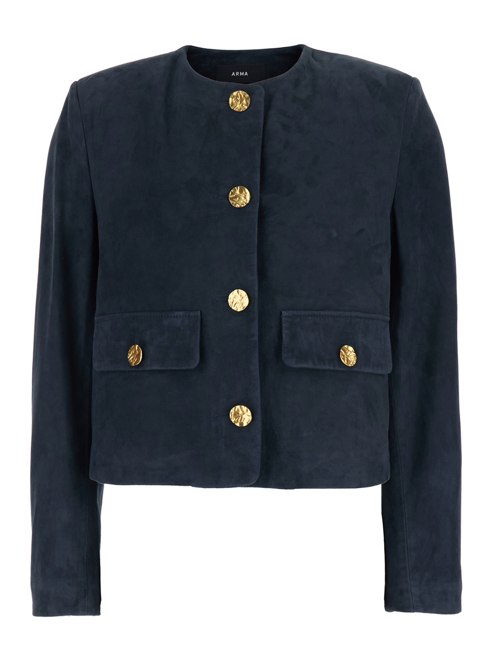 Arma Women's Blu Lorenne E Jacket With Round Neck And Applied Pockets On The Front In Suede For Goat Outerwear