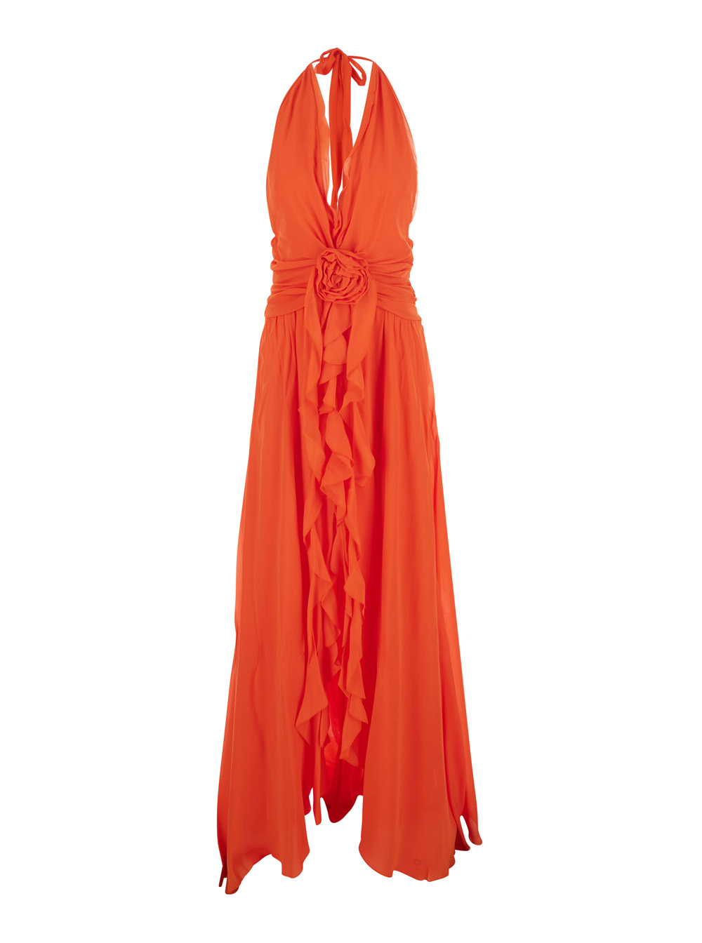 Blumarine Women's Orange Dress Georgette Maxi With V-Neck And Long Sleeves In Viscose