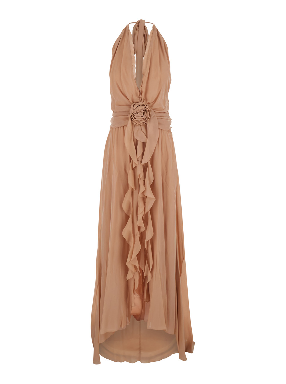 Blumarine Women's Pink Dress Georgette Long With V-Neck And Sleeves In Viscose For