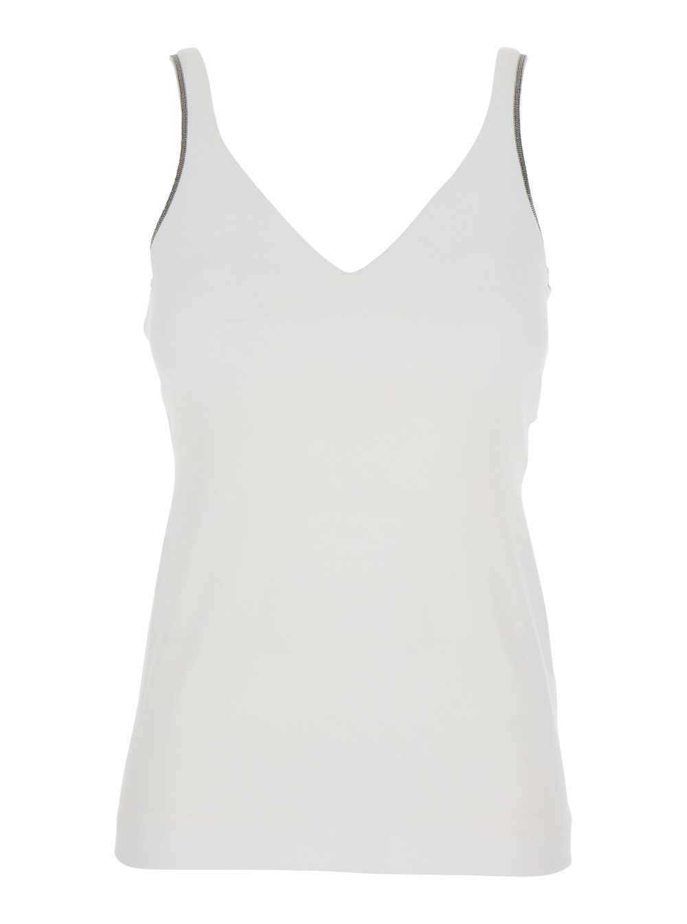 BRUNELLO CUCINELLI Brunello Cucinelli Top with V-Neck and Side Monile Details in White Cotton for Women Elastane Tops - Women　ブルネロ・クチネリ トップ