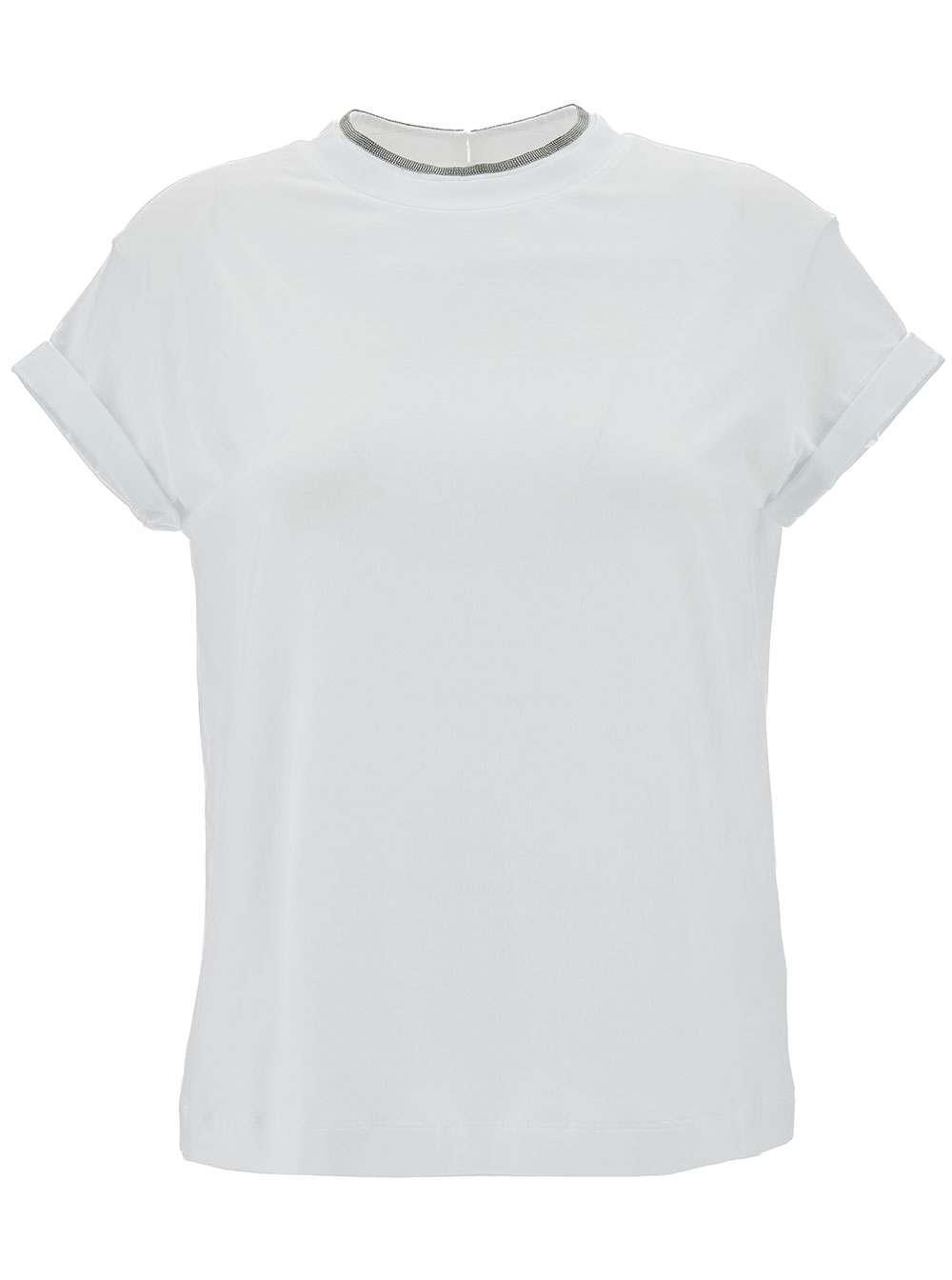 Brunello Cucinelli Women's White T-Shirt With Monile Detail In Cotton For Elastane Tshirts And Polo Shirts