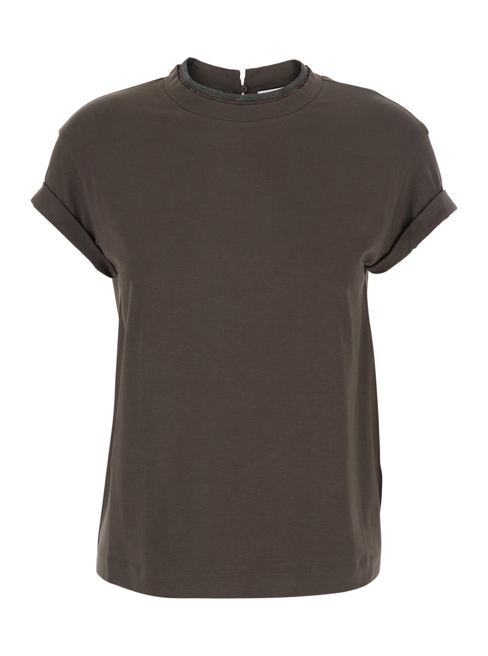 Brunello Cucinelli Women's Brown T-Shirt With Raised Collar For Cotton Elastane Tshirts And Polo Shirts