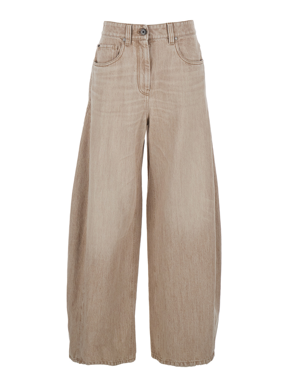 Brunello Cucinelli Women's Beige Denim Five-Pocket Design Jeans With Logo Patch On The Back For Cotton