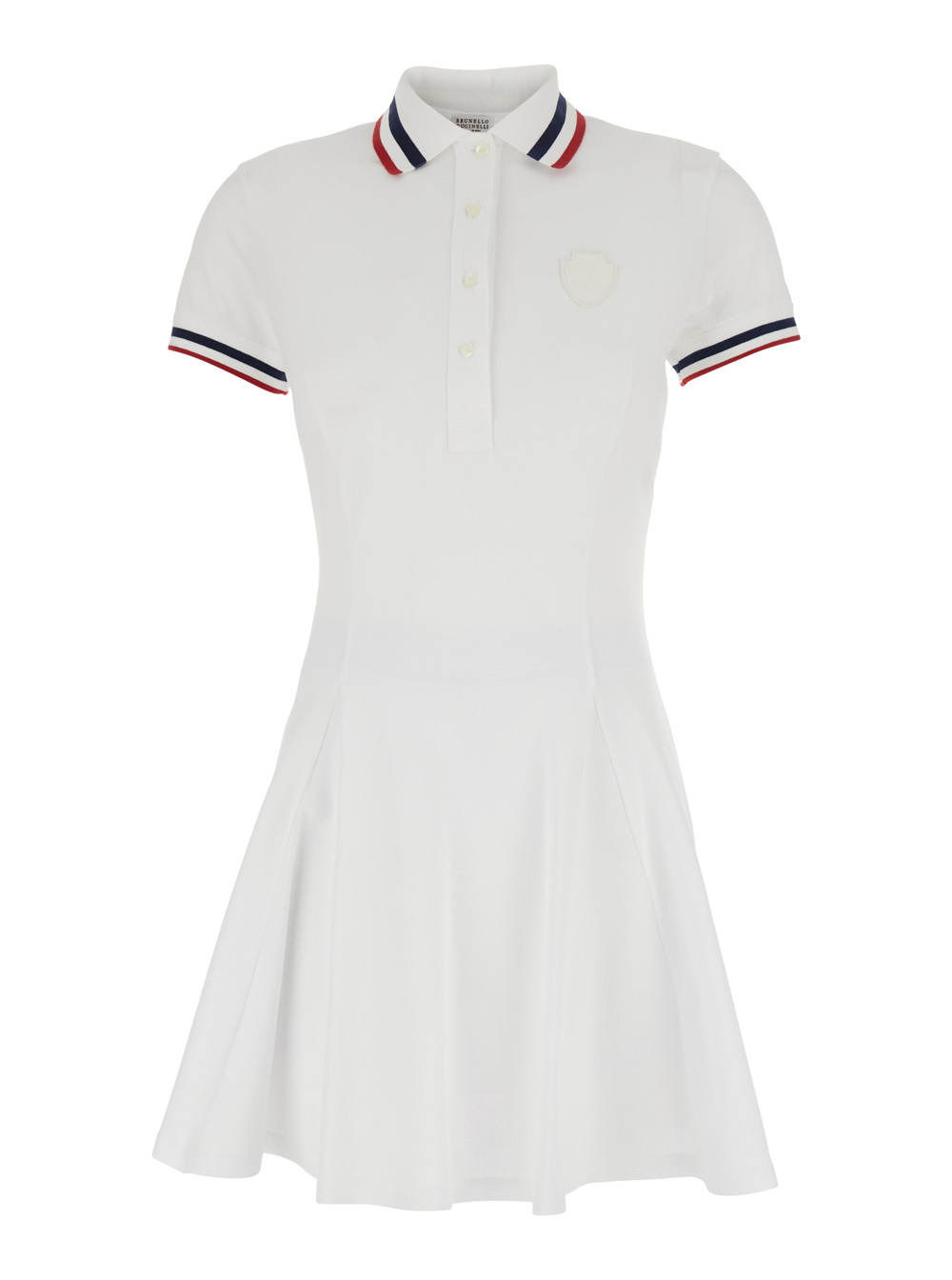 Brunello Cucinelli Women's White Short Dress With Classic Collar And In Cotton For Elastane