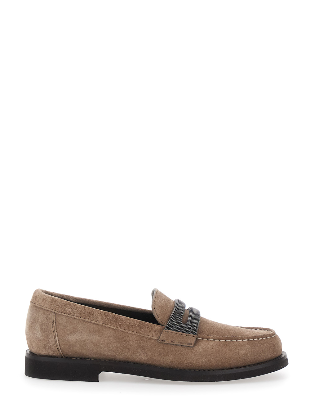 Brunello Cucinelli Women's Brown Loafers With Rounded Toe And Monile Detail In Suede Woman Calf