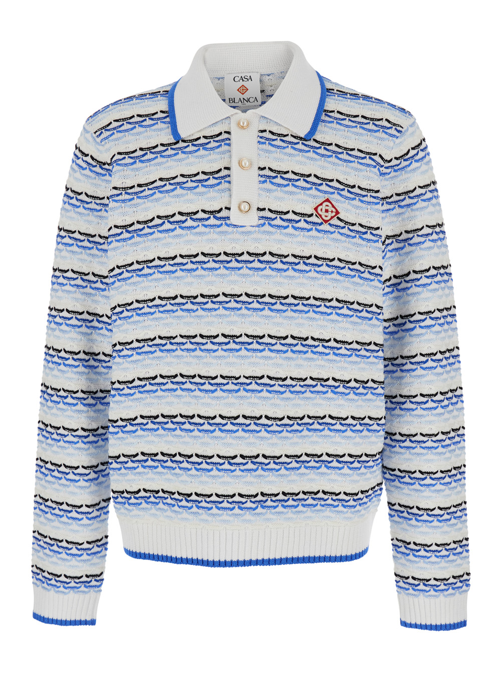 Casablanca Men's Light Blue Blue Polo With Logo Embroidery On The Front And All-Over Stripes In Cotton For Light Tshirts Shirts