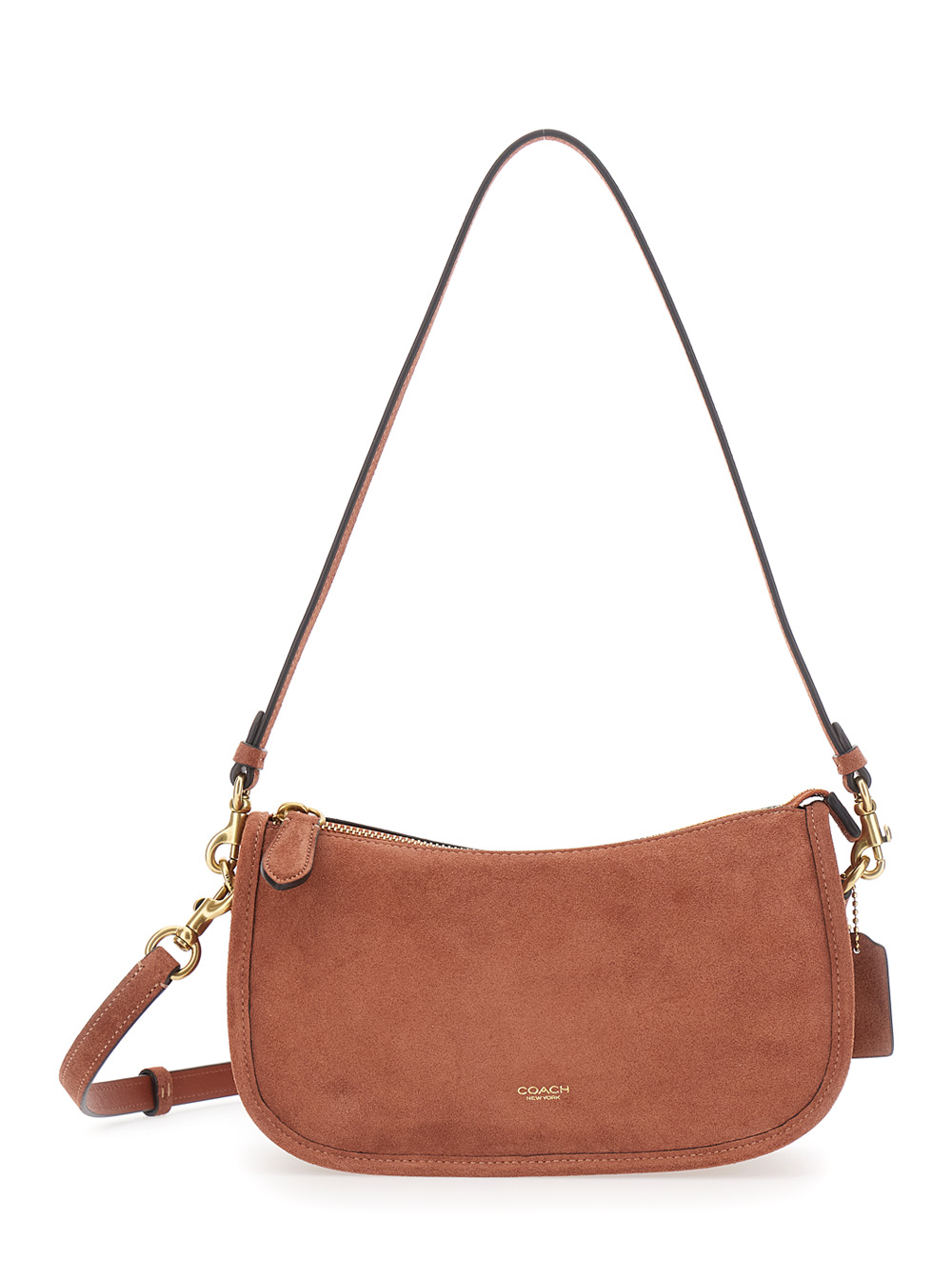 Coach Waverly Brown Crossbody Bag With Embossed Logo On The Front In Suede For Women - Women