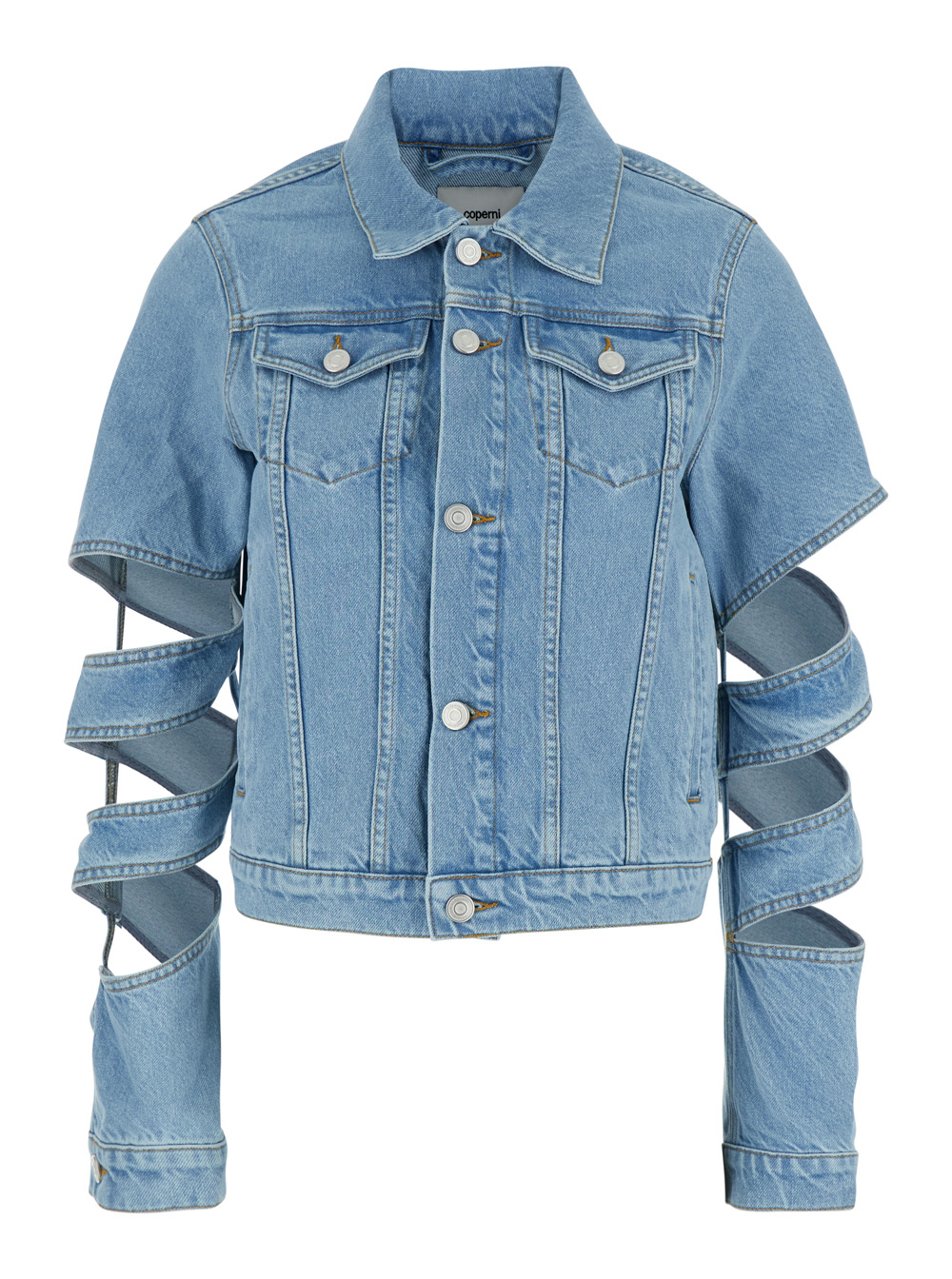 Coperni Women's Light Blue Cut-Out Blue Jacket With Classic Collar And Spiral Sleeves Denim Light Organic Cotton Outerwear