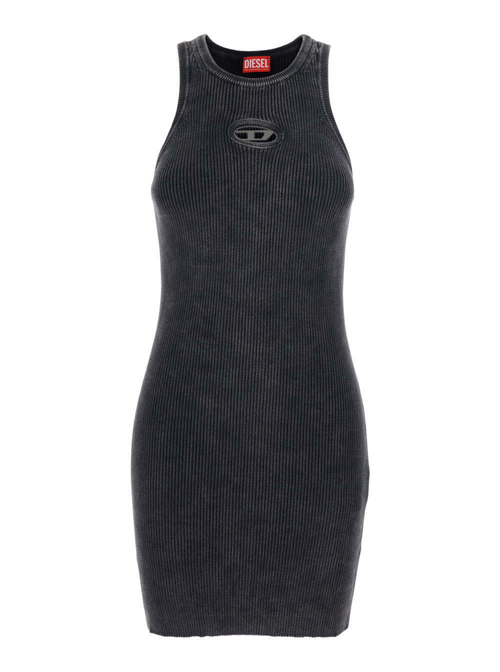 Diesel Women's Black Sleeveless Crew Neck Dress With Cut-Out And Logo On The Front Ribbed Cotton For