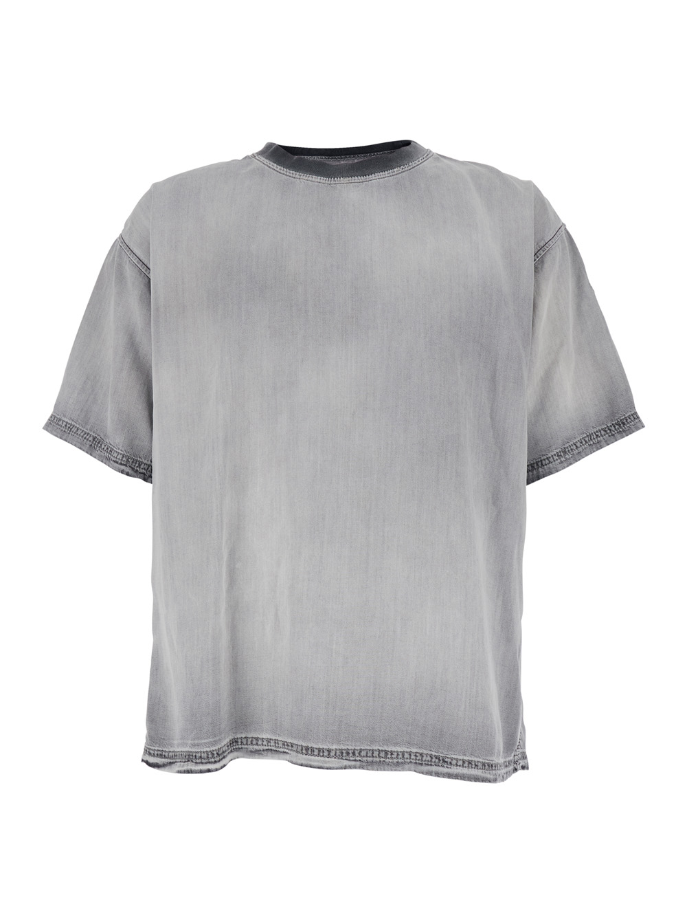 Diesel Men's Grey Crew Neck T-Shirt With Faded Effect In Gray Tech Fabric For Lyocel Tshirts And Polo Shirts