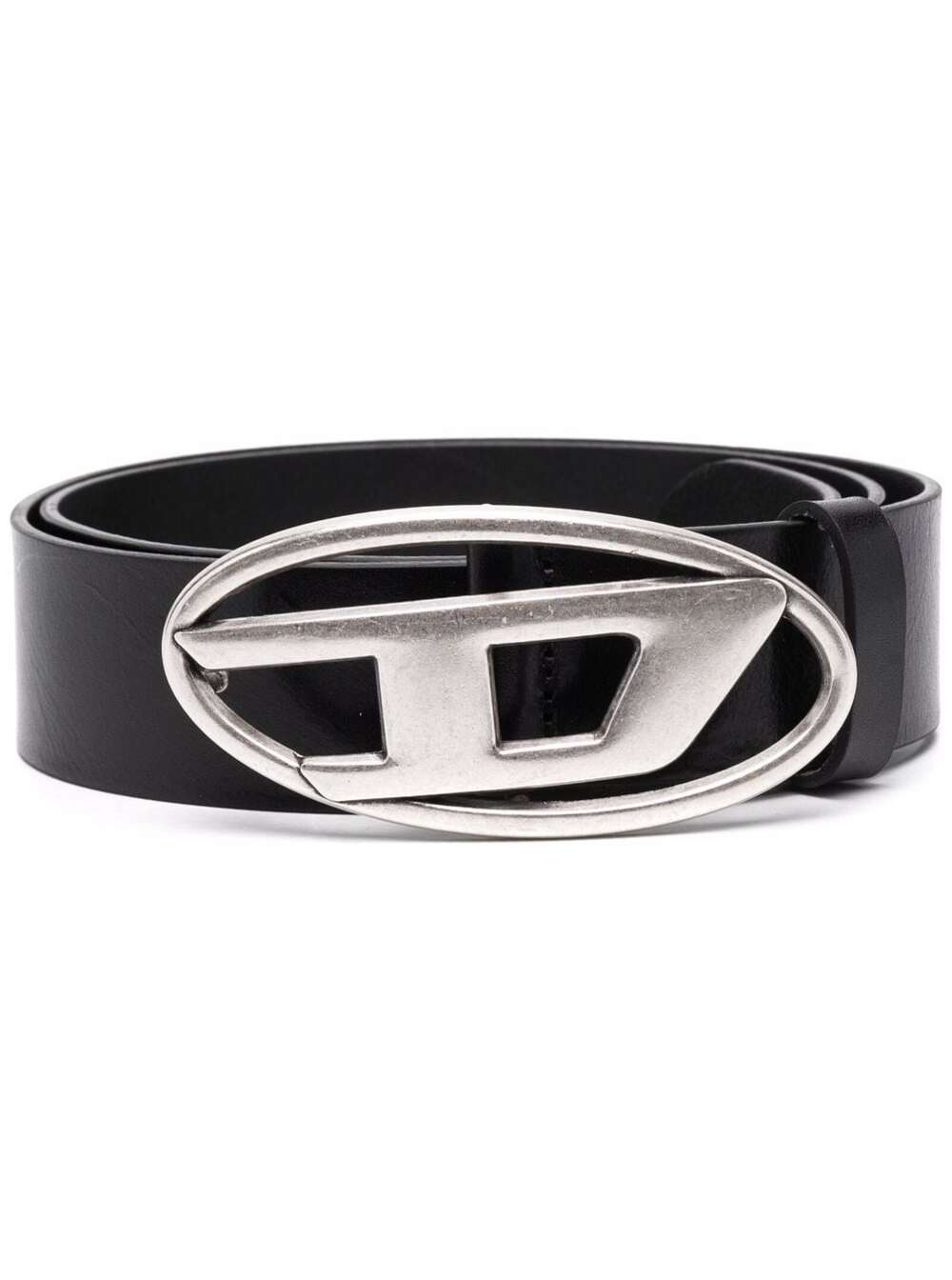 Diesel Men's Black Belt With Oval D Logo Buckle In Leather For Pmu