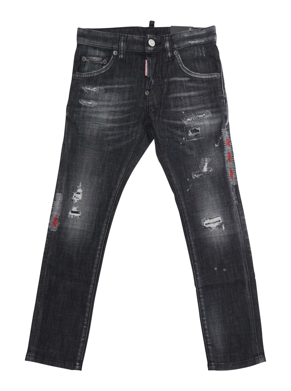 Dsquared2 Kids Black Jeans Cool Guy With Ripped Details And Logo Patch On The Back In Denim For Kids Cotton Elastane - Kids