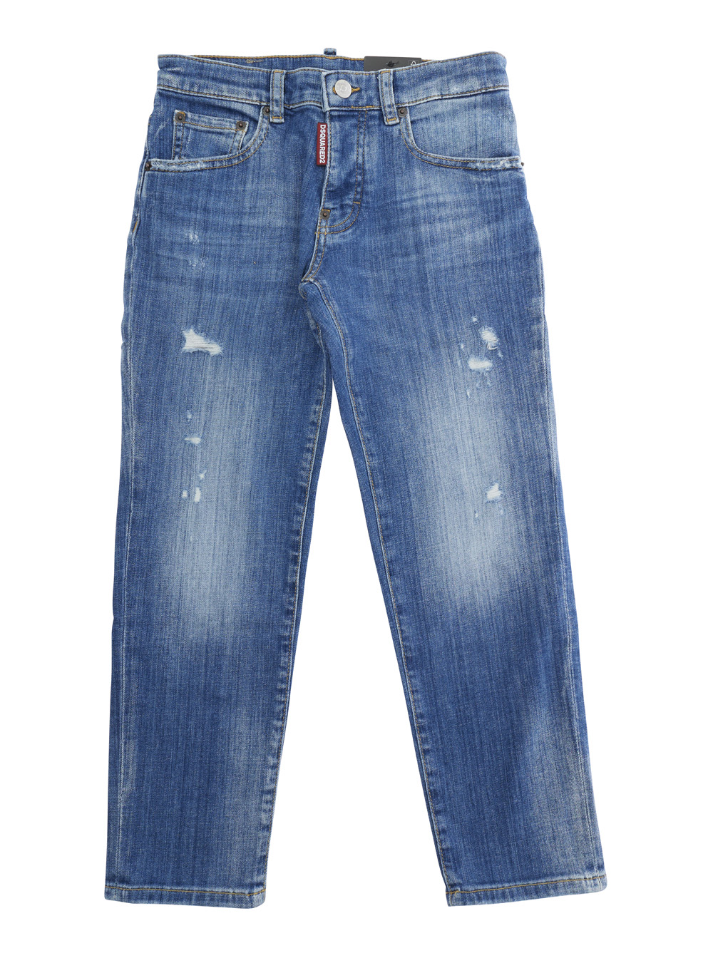 Dsquared2 Kids Blu Jeans Stanislav With Logo Patch On The Back And Ripped Details Front In E Denim For Kids Cotton Elastane - Kids
