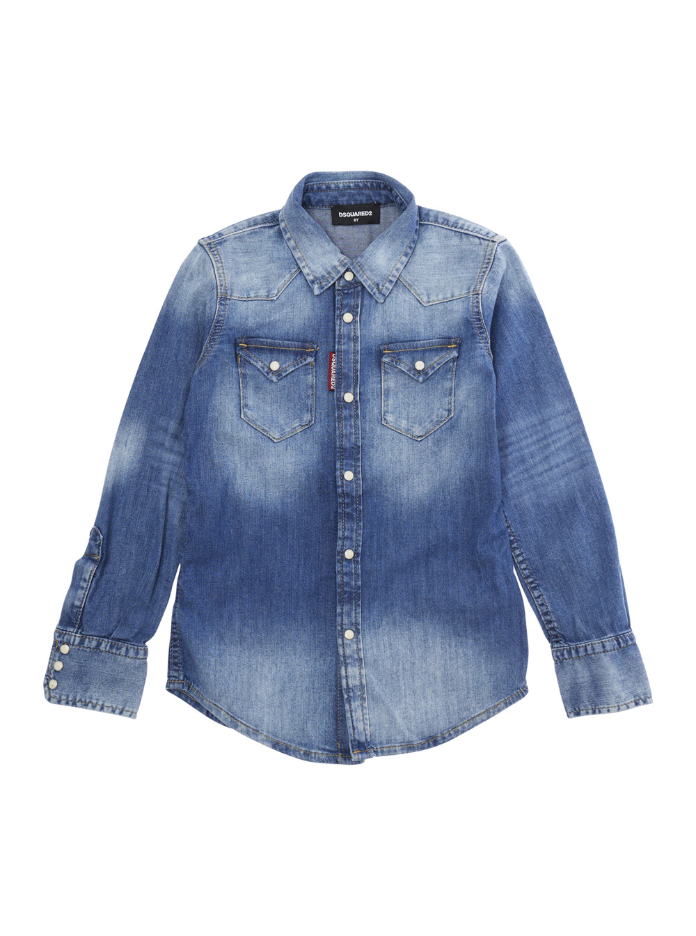 Dsquared2 Kids Blu E Shirt With Classic Collar And Logo Patch On The Front In Denim For Kids Cotton Elastane Blouses - Kids