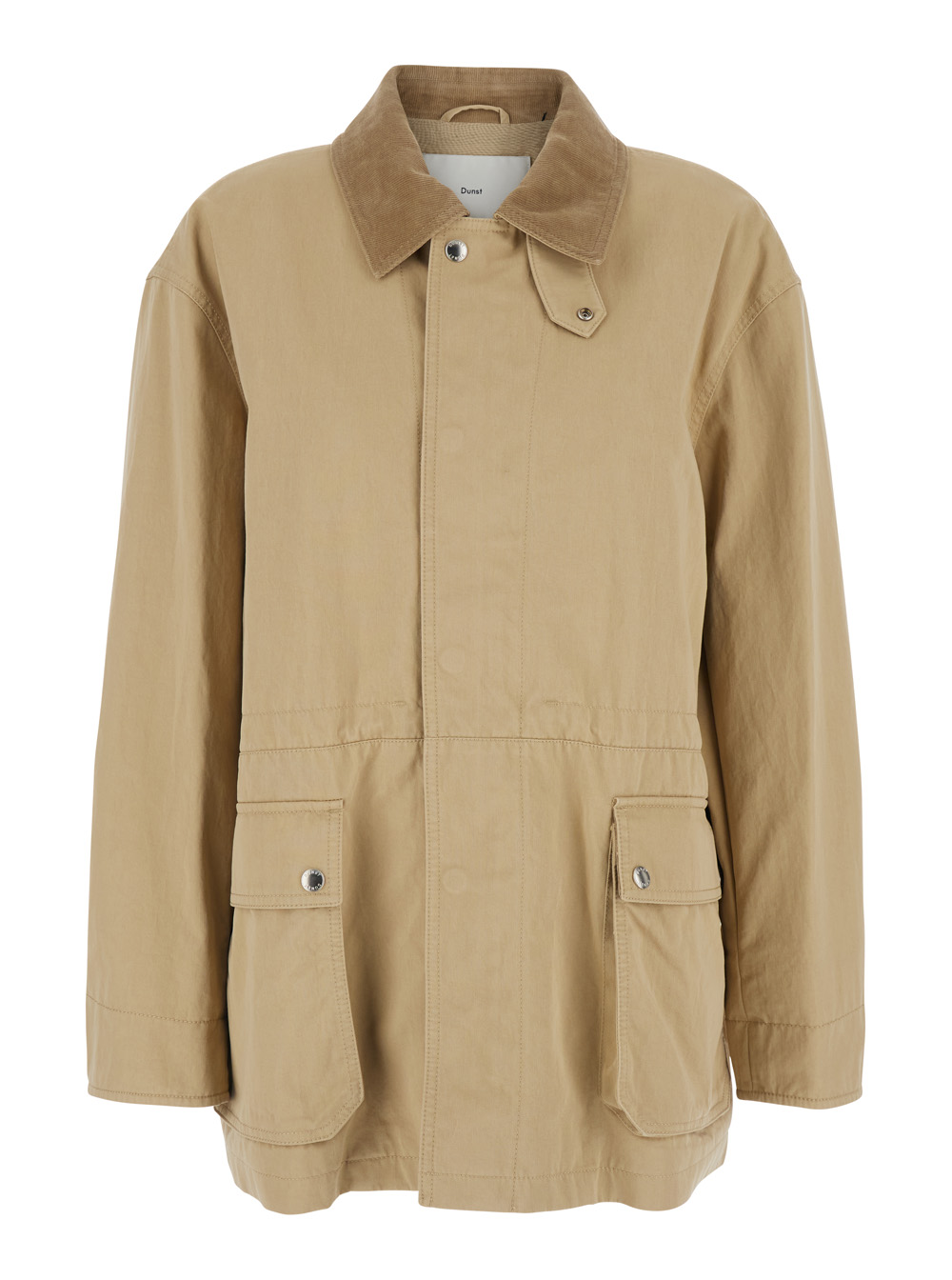 Dunst Women's Beige Cotton Ribbed Collar Jacket For Nylon Outerwear
