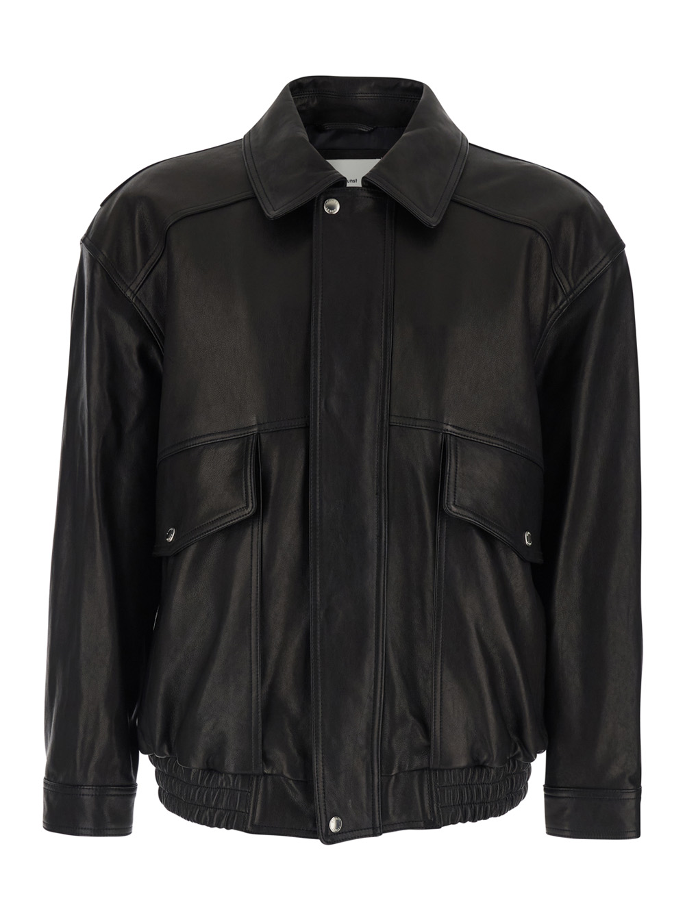 Dunst Men's Black Jacket Udju6a103bk With Classic Collar And Two Front Pockets In Leather For Lamb Outerwear